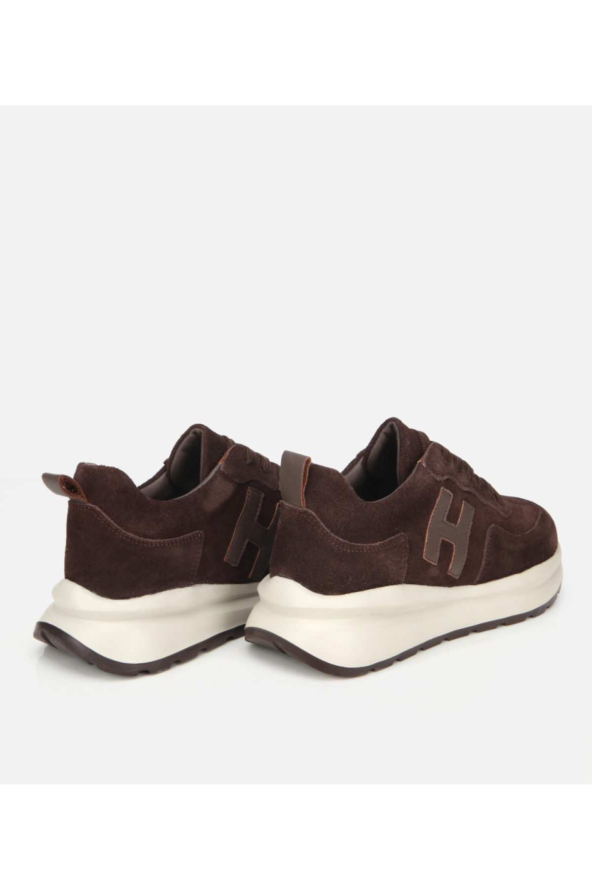 Kadın Süet Deri Kahverengi Kalın Tabanlı Comfort Spor Ayakkabı - Görsel 4