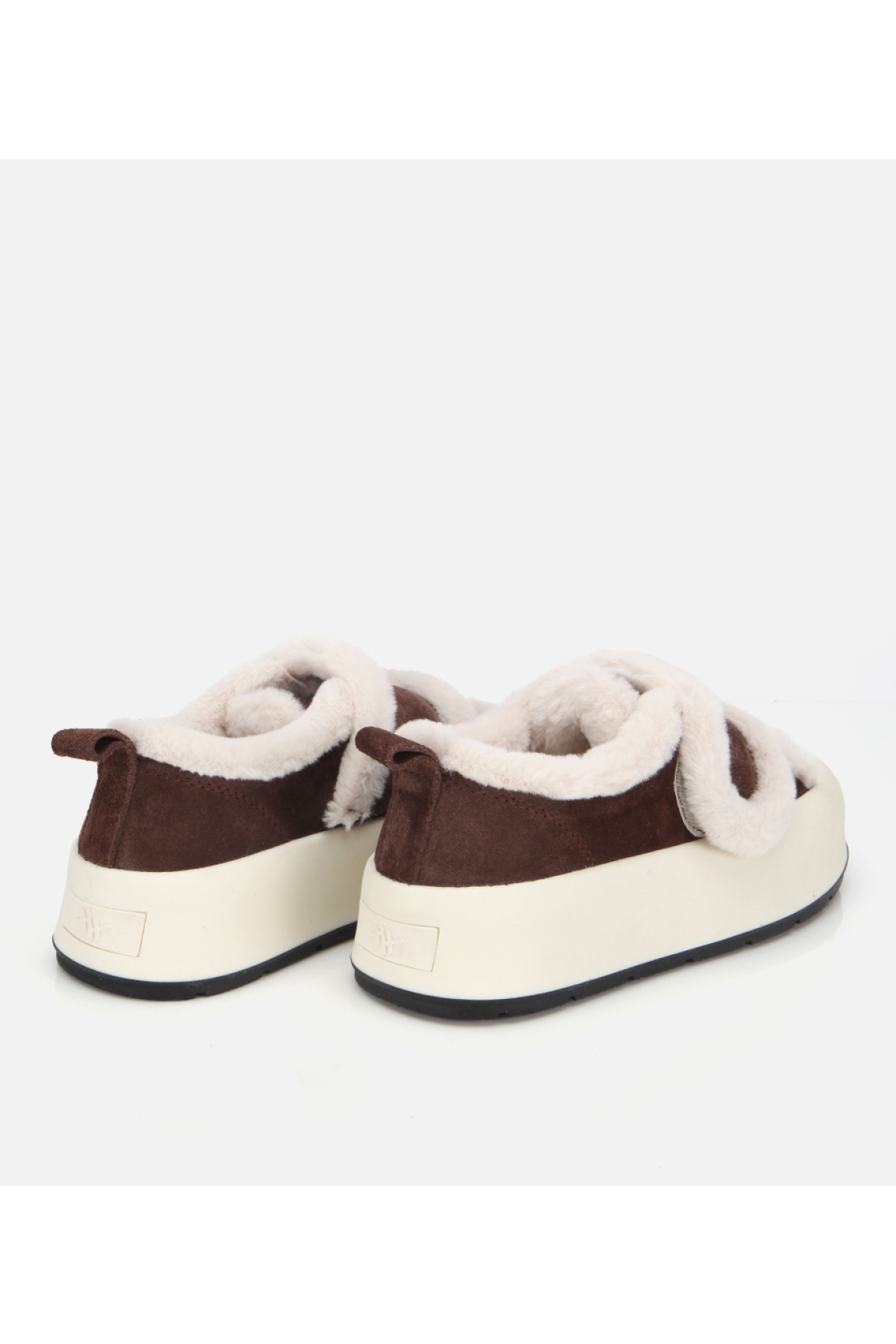 Kadın Süet Deri Kahverengi İçi Kürklü Kalın Bantlı Spor Ayakkabı - Görsel 4