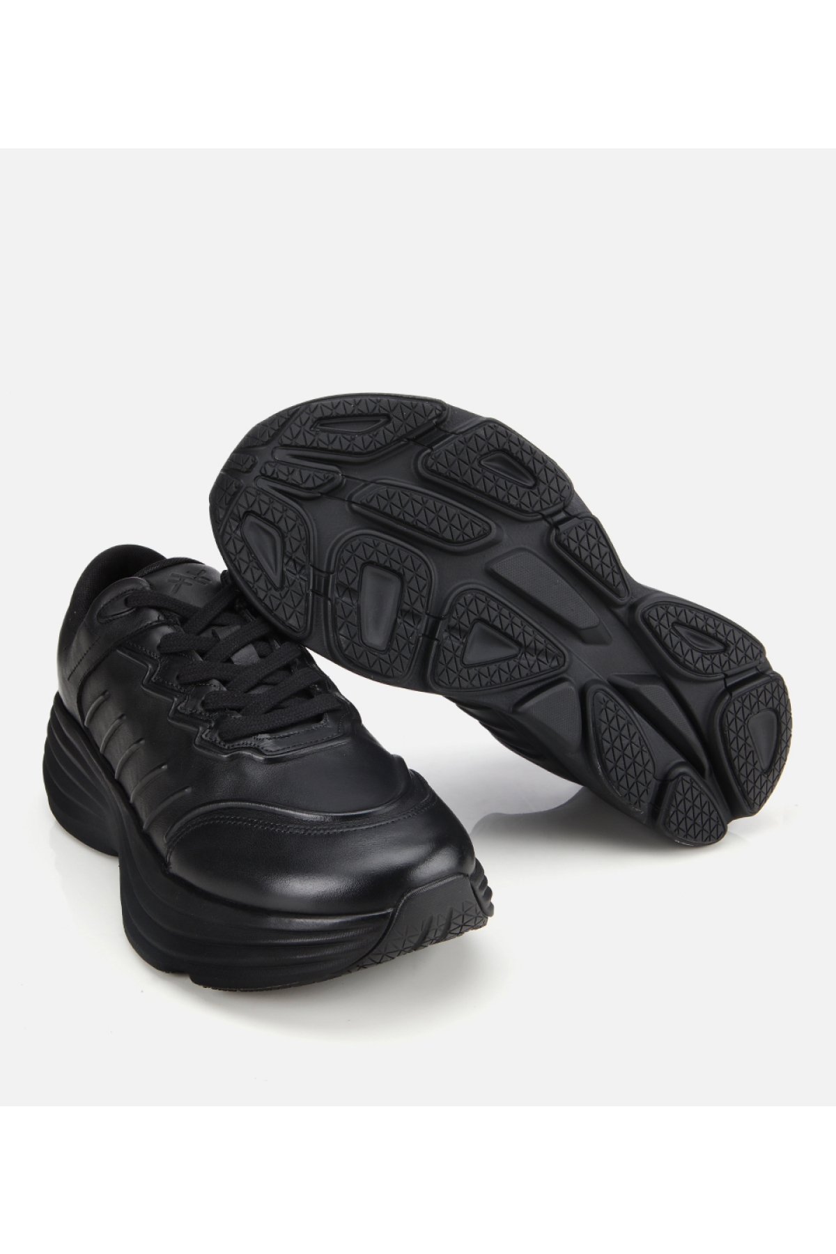 Erkek Deri Siyah Kalın Tabanlı Spor Ayakkabı - Görsel 6