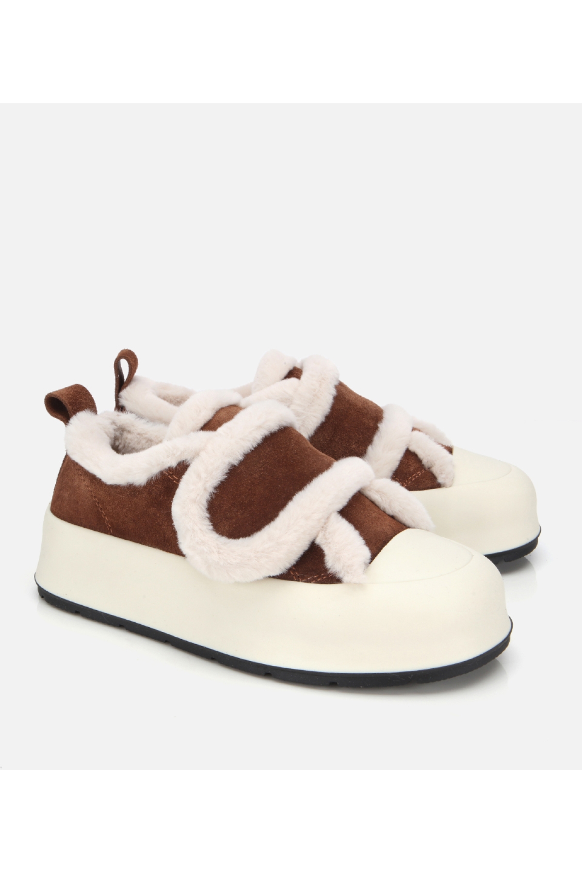 Kadın Süet Deri Taba İçi Kürklü Kalın Bantlı Spor Ayakkabı - Görsel 2