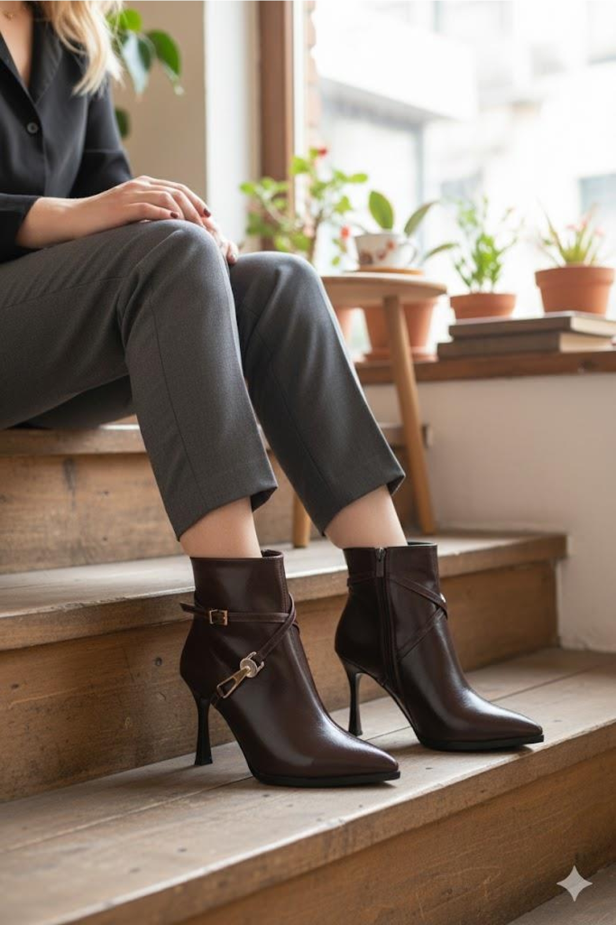 7632606 Burnu Sivri 9 Cm Yüksek Topuk Fermuarlı Kadın Bot - Görsel 2