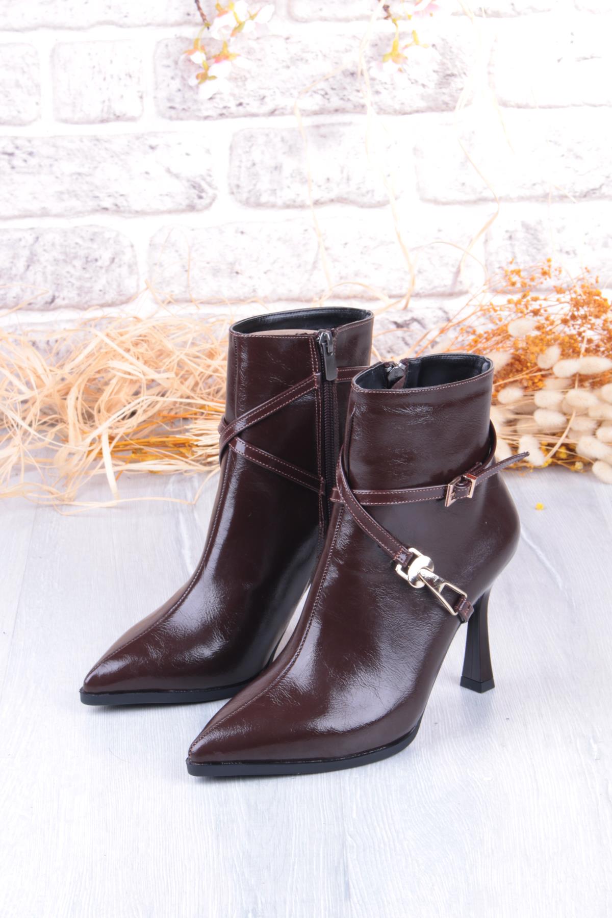 7632606 Burnu Sivri 9 Cm Yüksek Topuk Fermuarlı Kadın Bot - Görsel 5