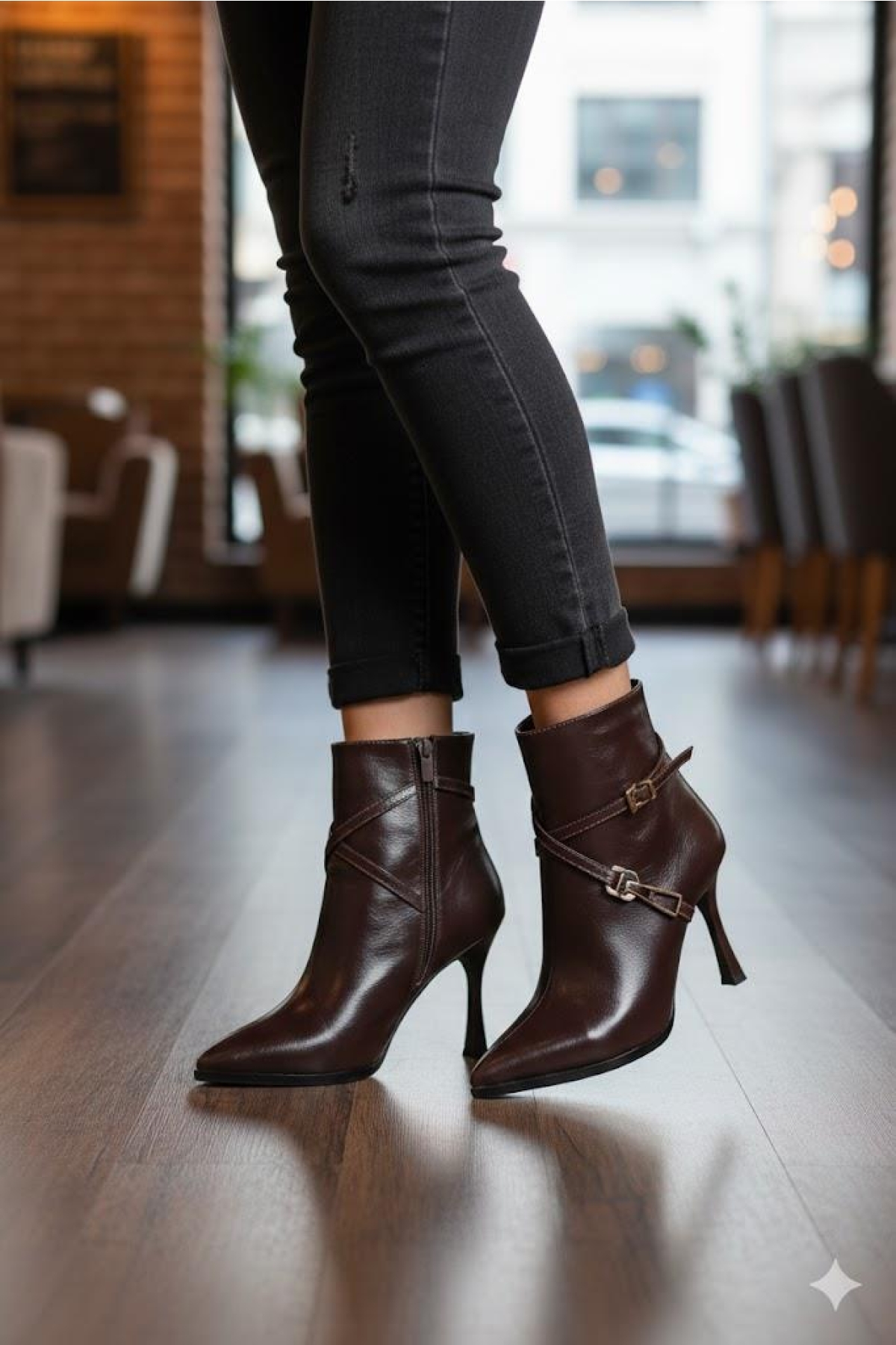 7632606 Burnu Sivri 9 Cm Yüksek Topuk Fermuarlı Kadın Bot - Görsel 6