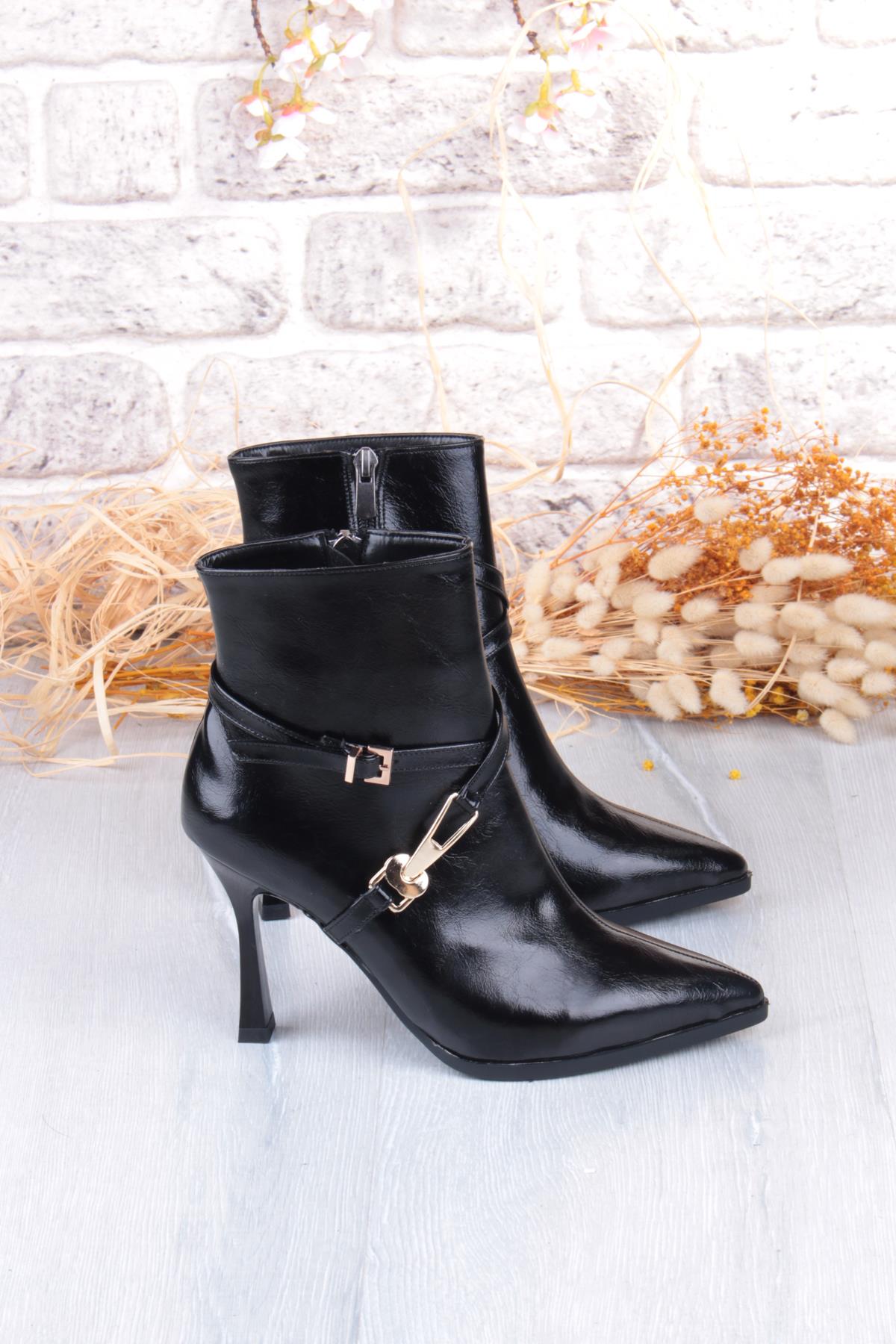 7632606 Burnu Sivri 9 Cm Yüksek Topuk Fermuarlı Kadın Bot - Görsel 5