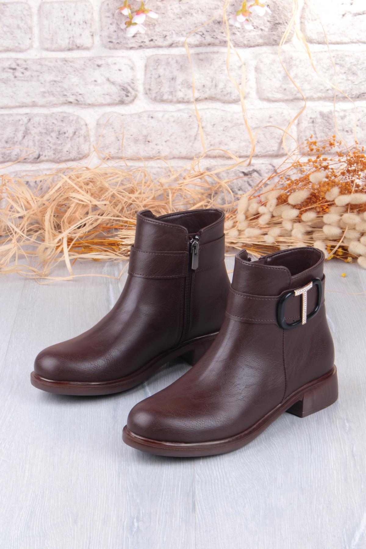 906233 Toka Detaylı Lastik Taban Fermuarlı Kadın Bot - Görsel 7