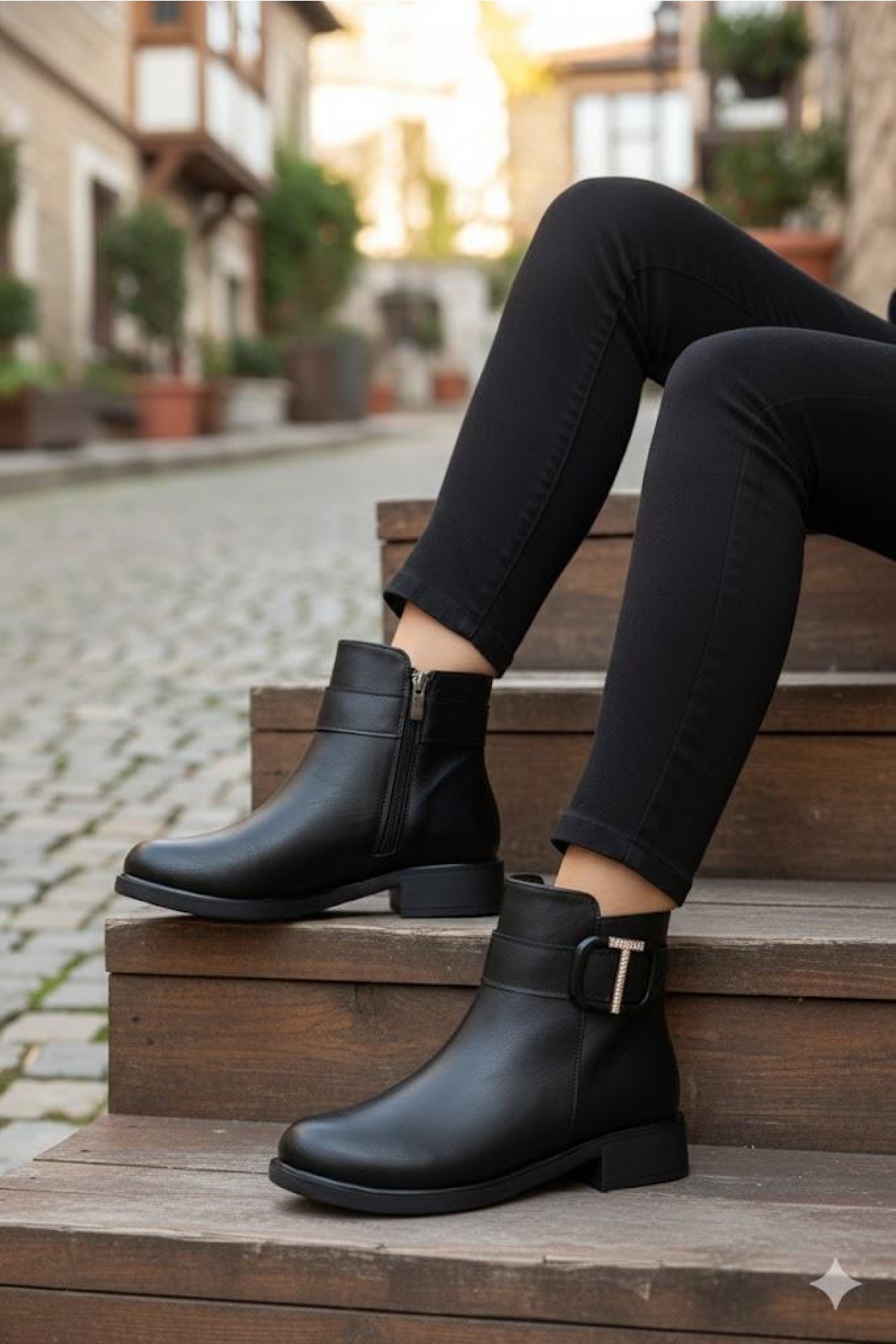 906233 Toka Detaylı Lastik Taban Fermuarlı Kadın Bot - Görsel 2