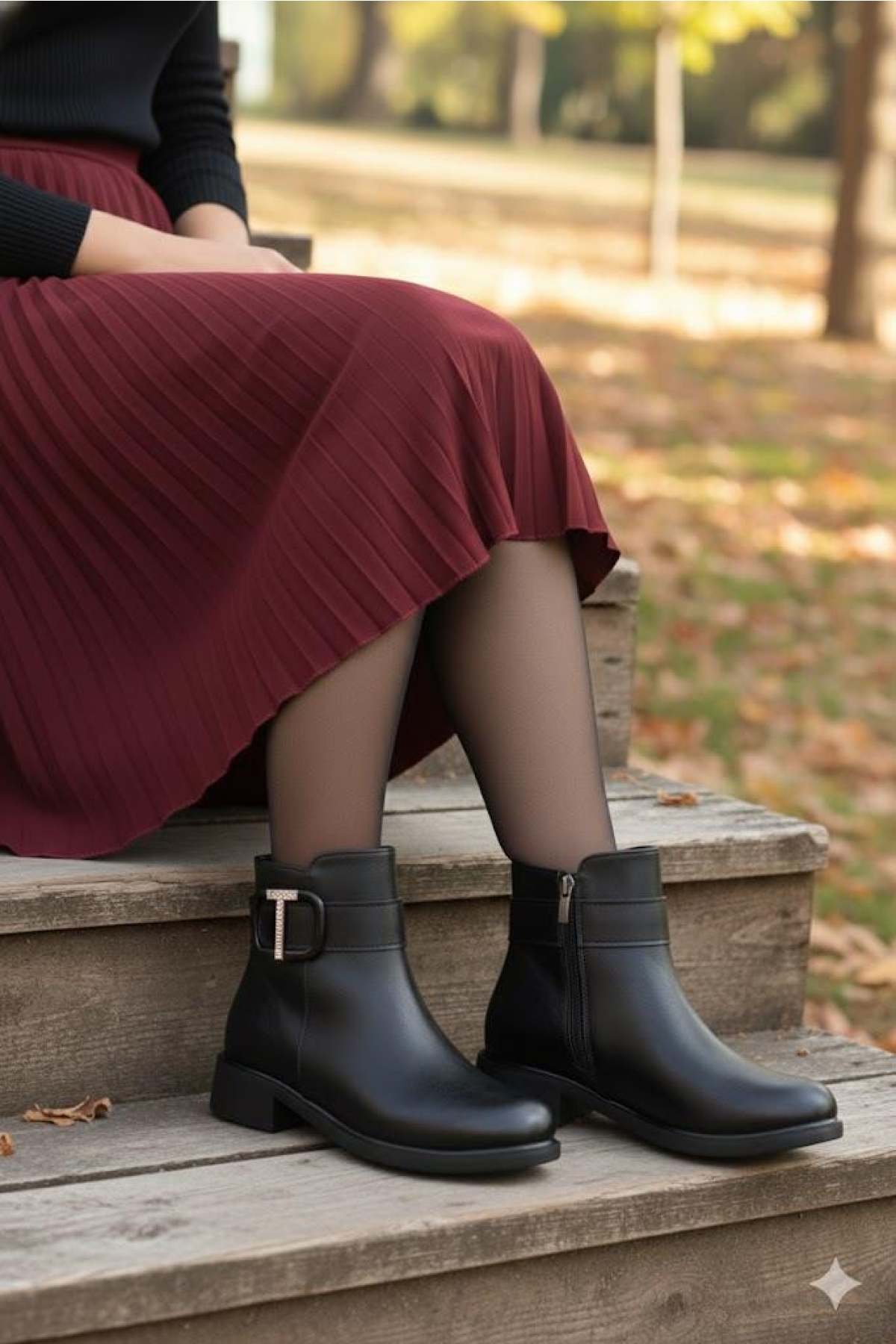 906233 Toka Detaylı Lastik Taban Fermuarlı Kadın Bot - Görsel 3