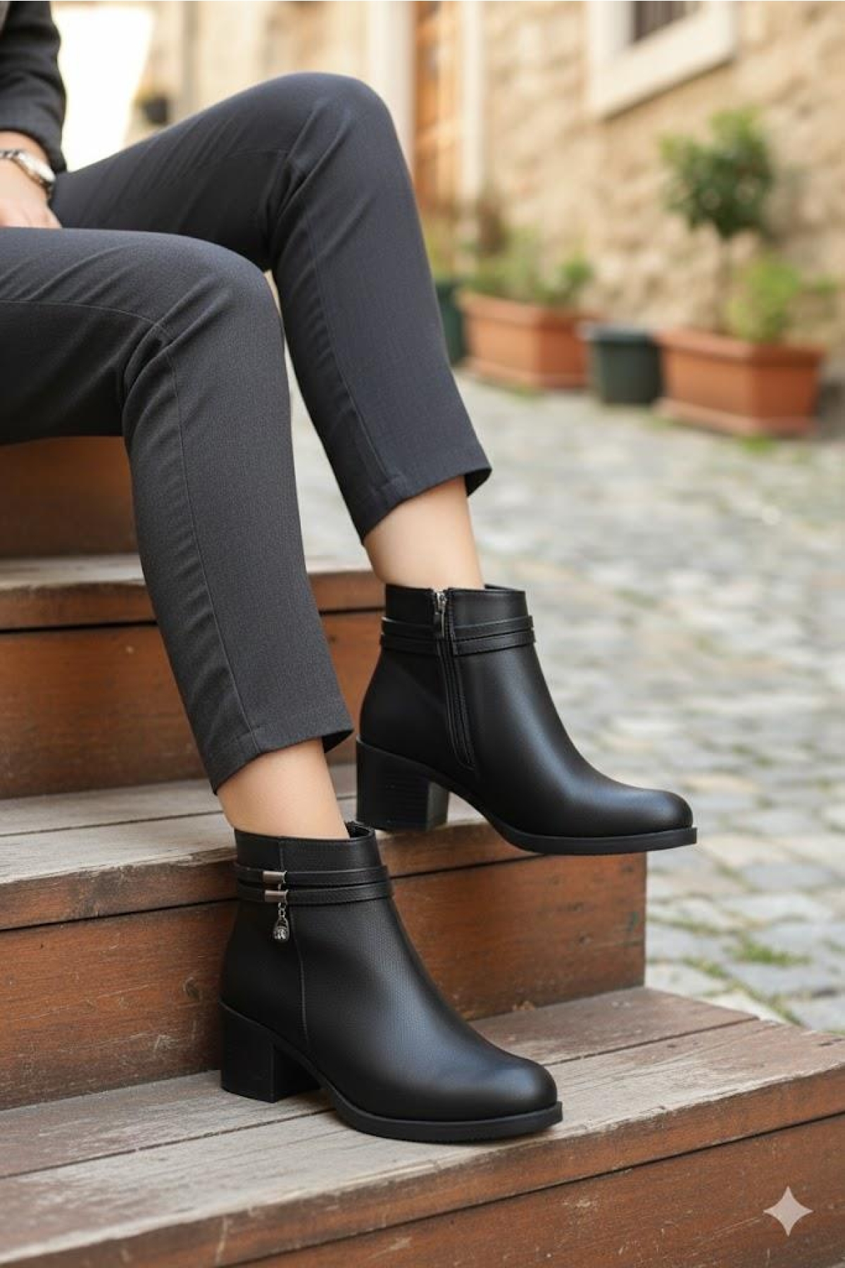 30342 Rahat Taş Toka 5 Cm Topuk Yüksekliği Sıcak Astar Kadın Bot - Görsel 2