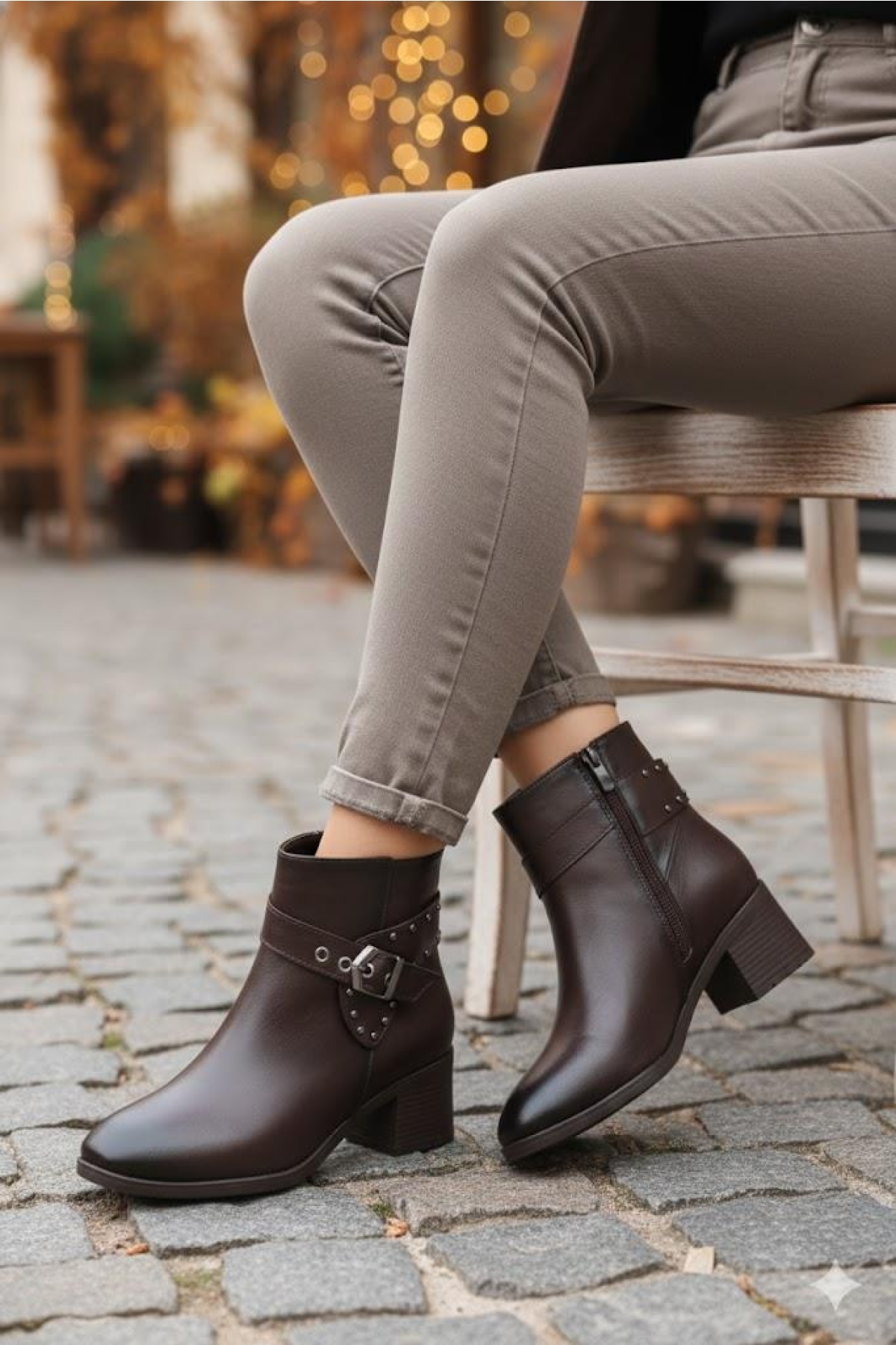 22202 Ventes Rahat 5 Cm Topuk Yüksekliği Fermuarlı Kadın Bot - Görsel 2