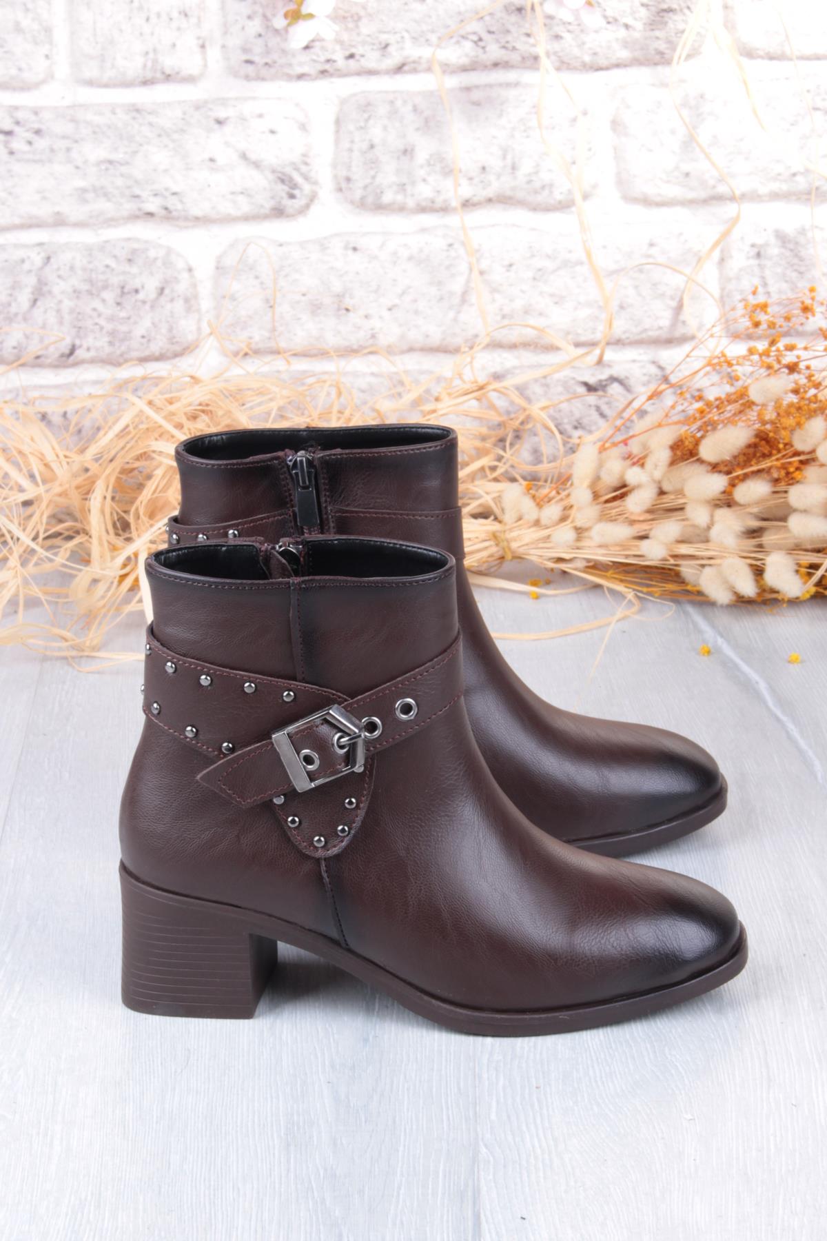 22202 Ventes Rahat 5 Cm Topuk Yüksekliği Fermuarlı Kadın Bot - Görsel 5