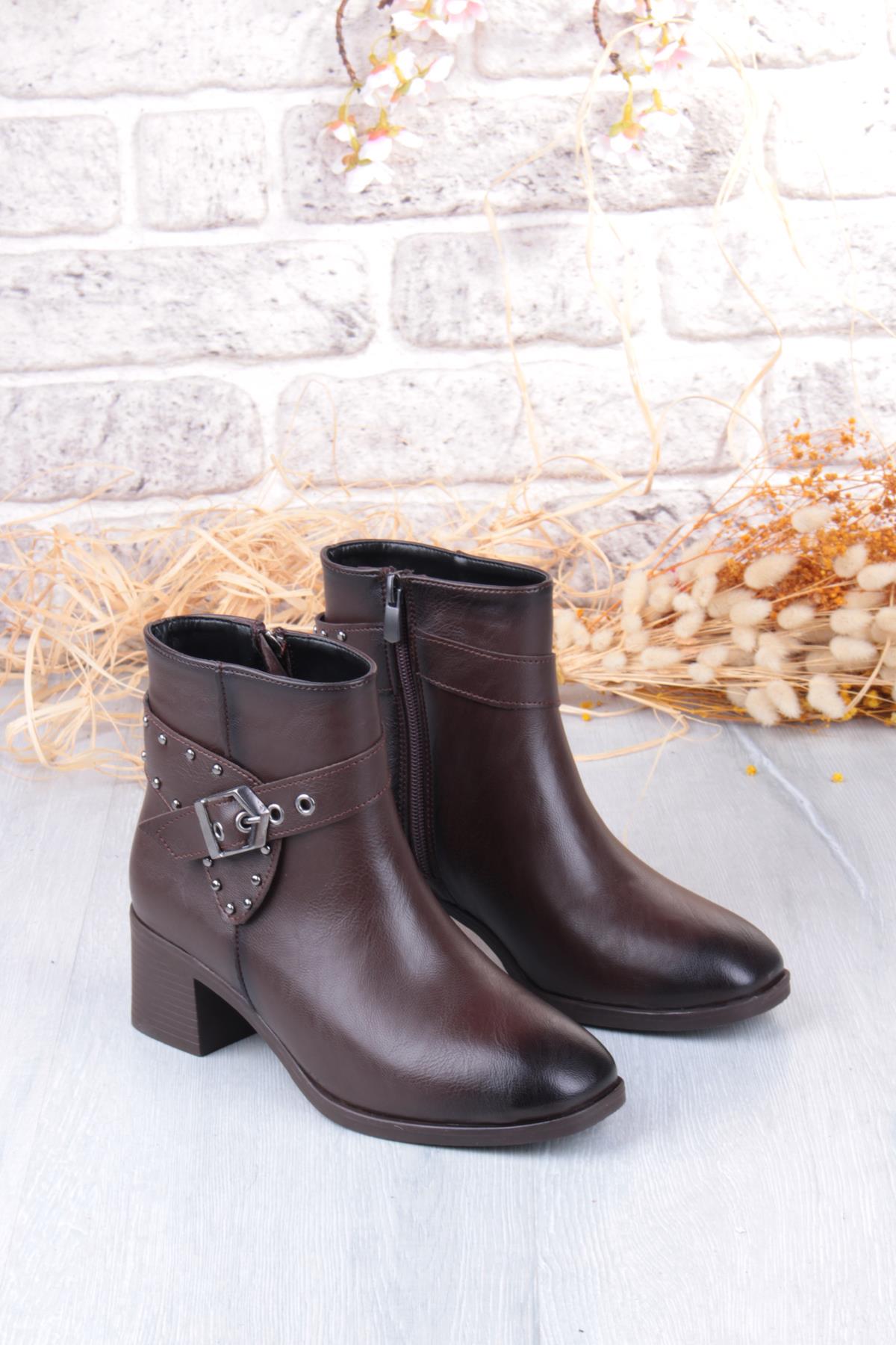 22202 Ventes Rahat 5 Cm Topuk Yüksekliği Fermuarlı Kadın Bot - Görsel 7