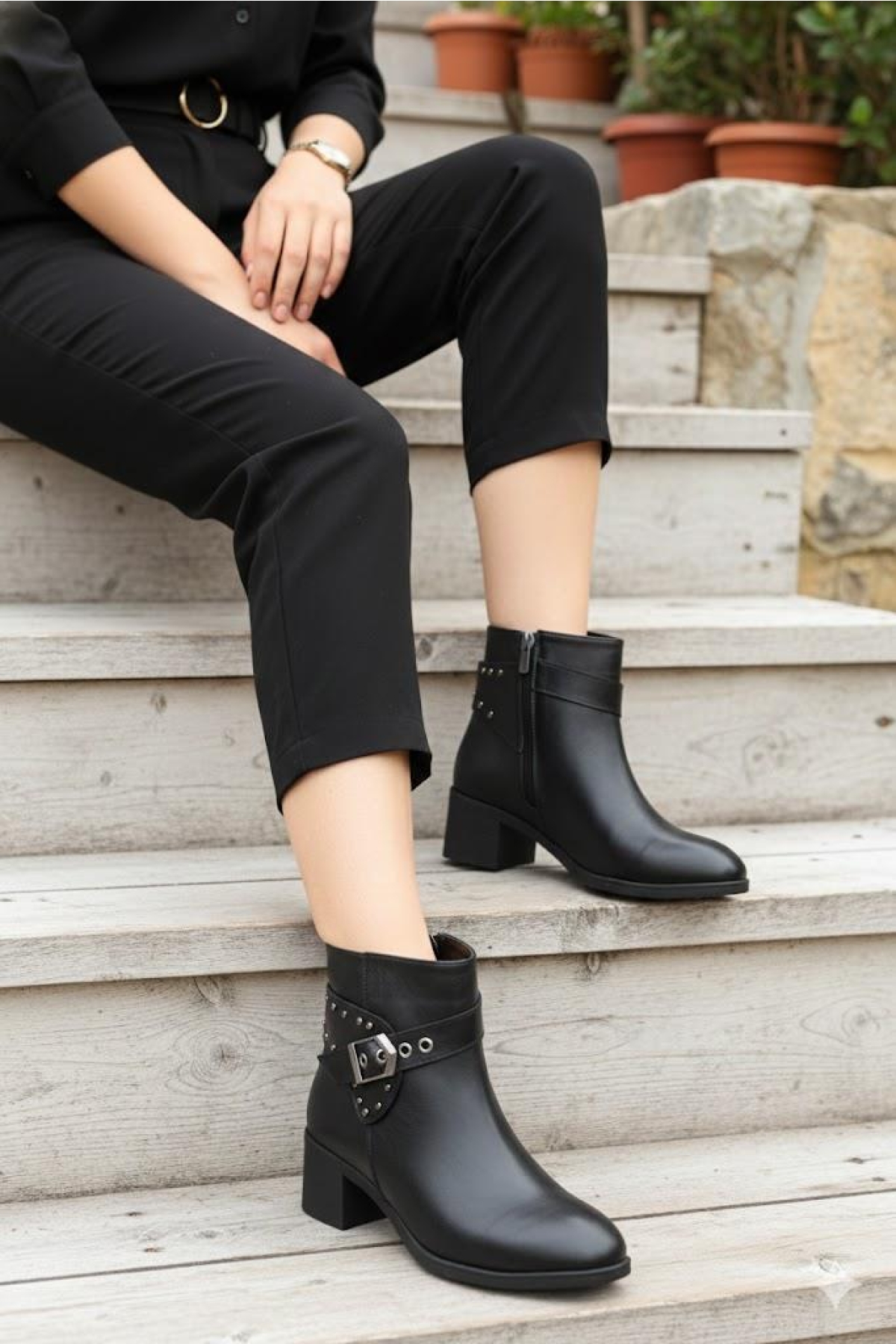 22202 Ventes Rahat 5 Cm Topuk Yüksekliği Fermuarlı Kadın Bot - Görsel 2