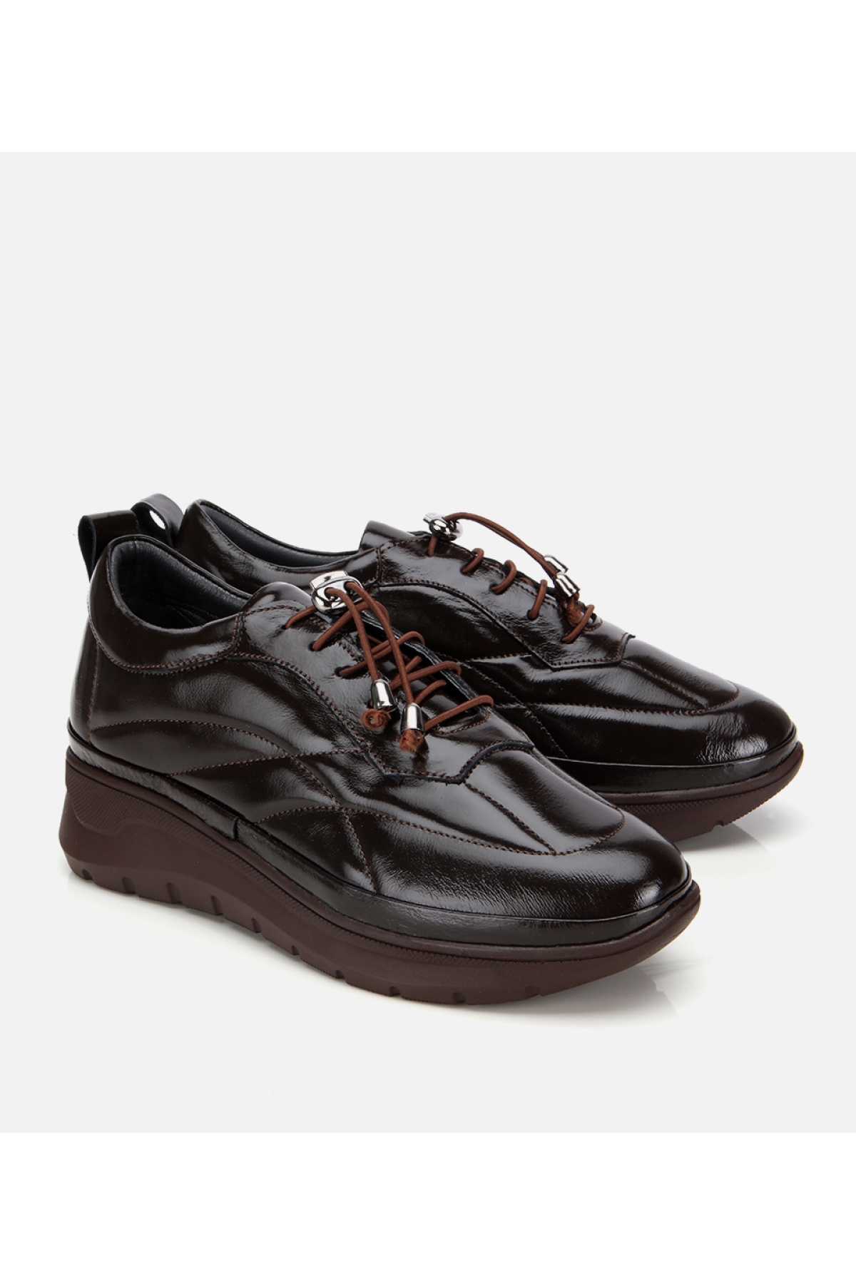 Kadın Rugan Deri Siyah Dolgu Topuklu Spor Ayakkabı - Görsel 2