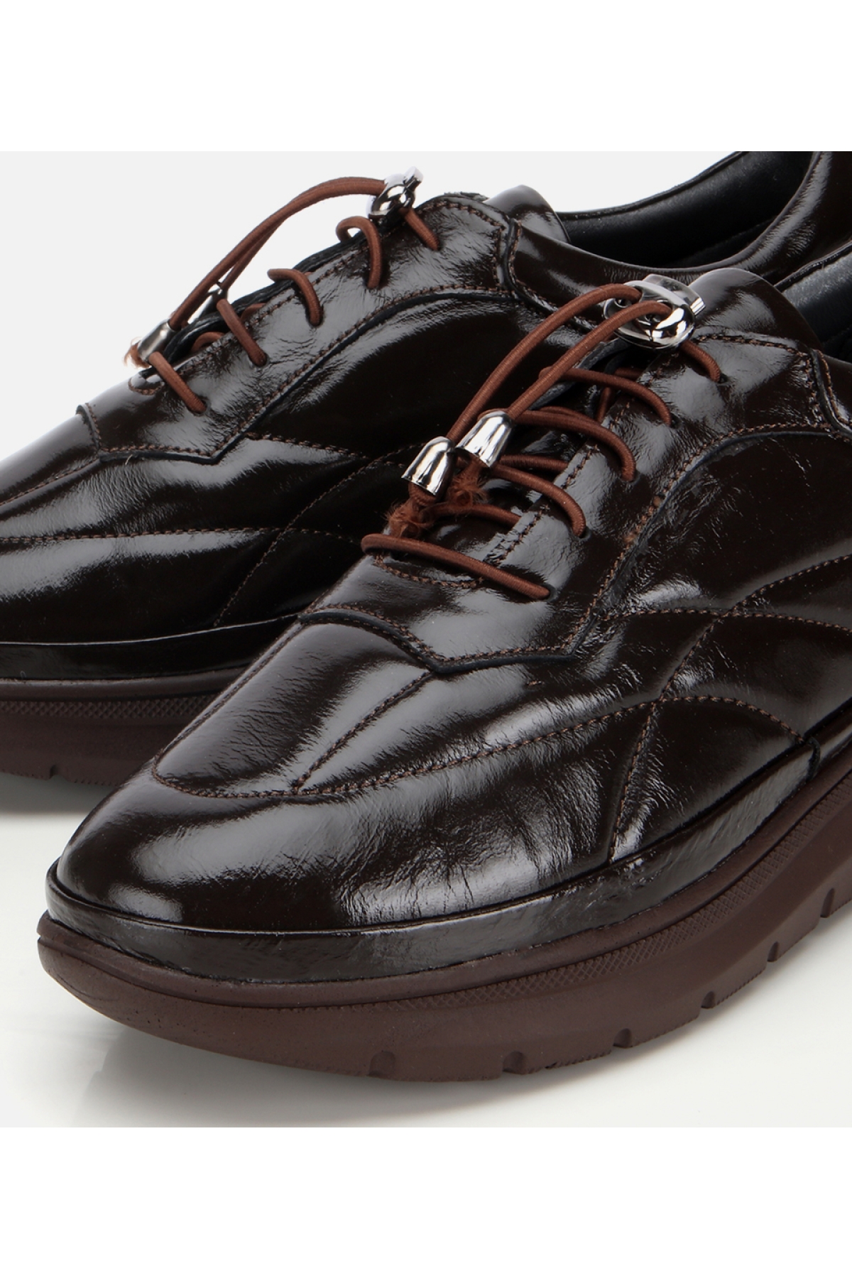 Kadın Rugan Deri Siyah Dolgu Topuklu Spor Ayakkabı - Görsel 3