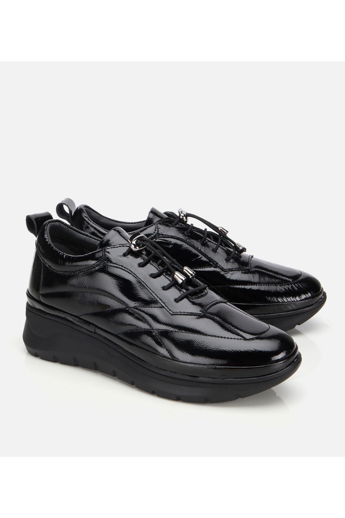 Kadın Rugan Deri Siyah Dolgu Topuklu Spor Ayakkabı - Görsel 2