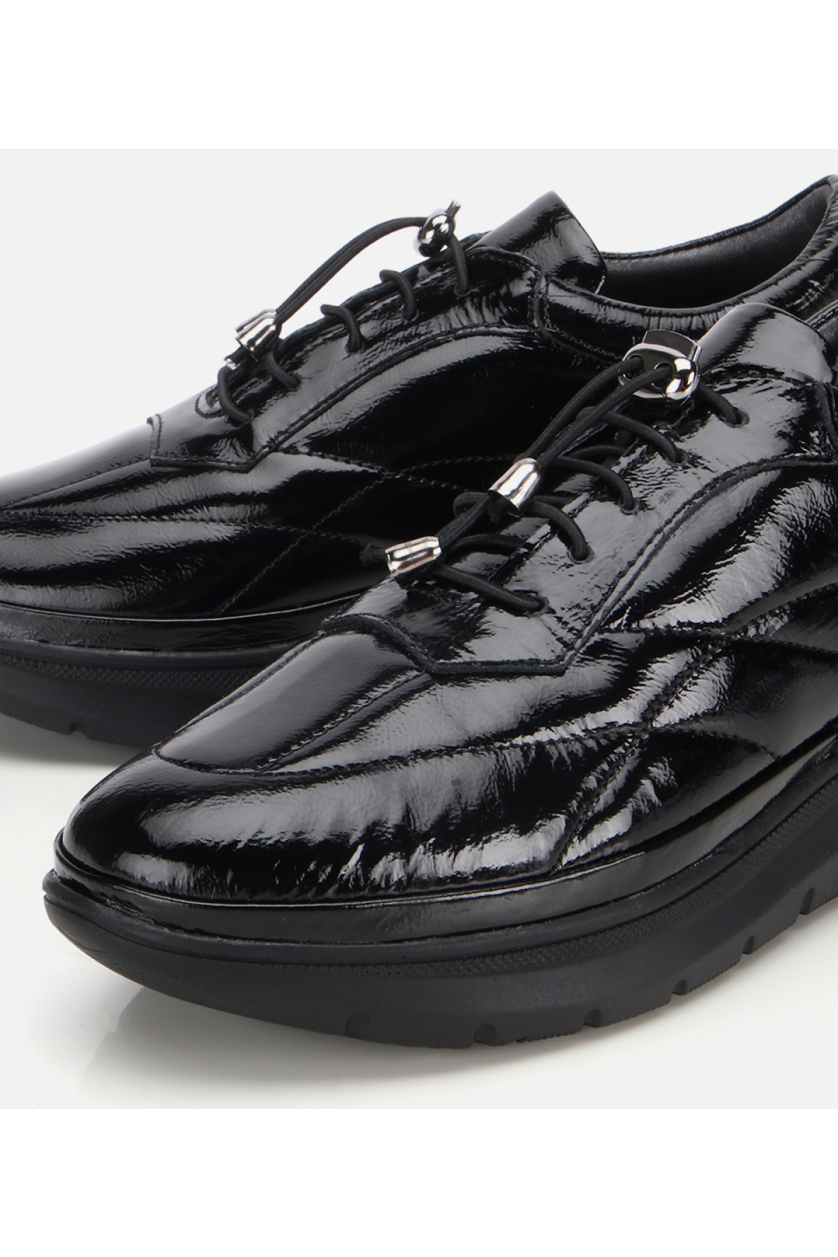 Kadın Rugan Deri Siyah Dolgu Topuklu Spor Ayakkabı - Görsel 3