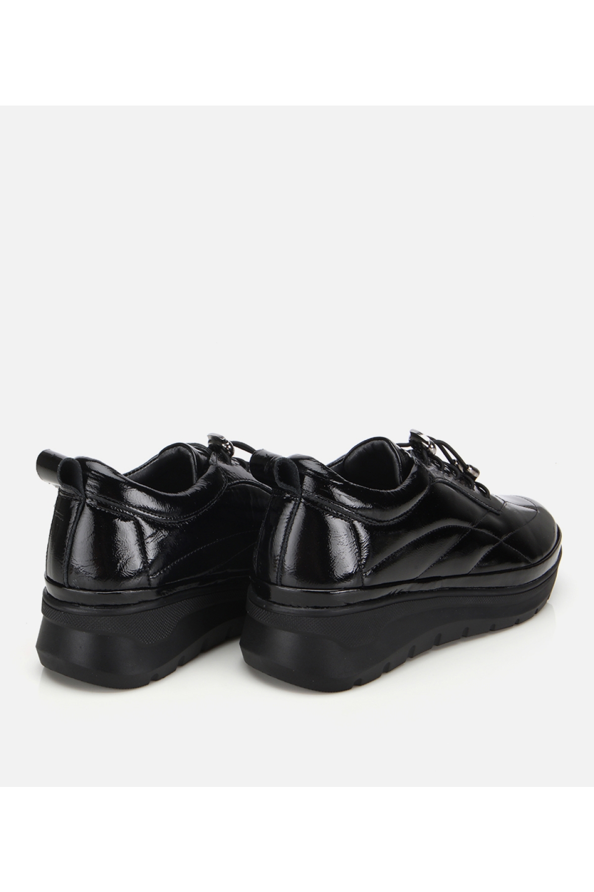 Kadın Rugan Deri Siyah Dolgu Topuklu Spor Ayakkabı - Görsel 4