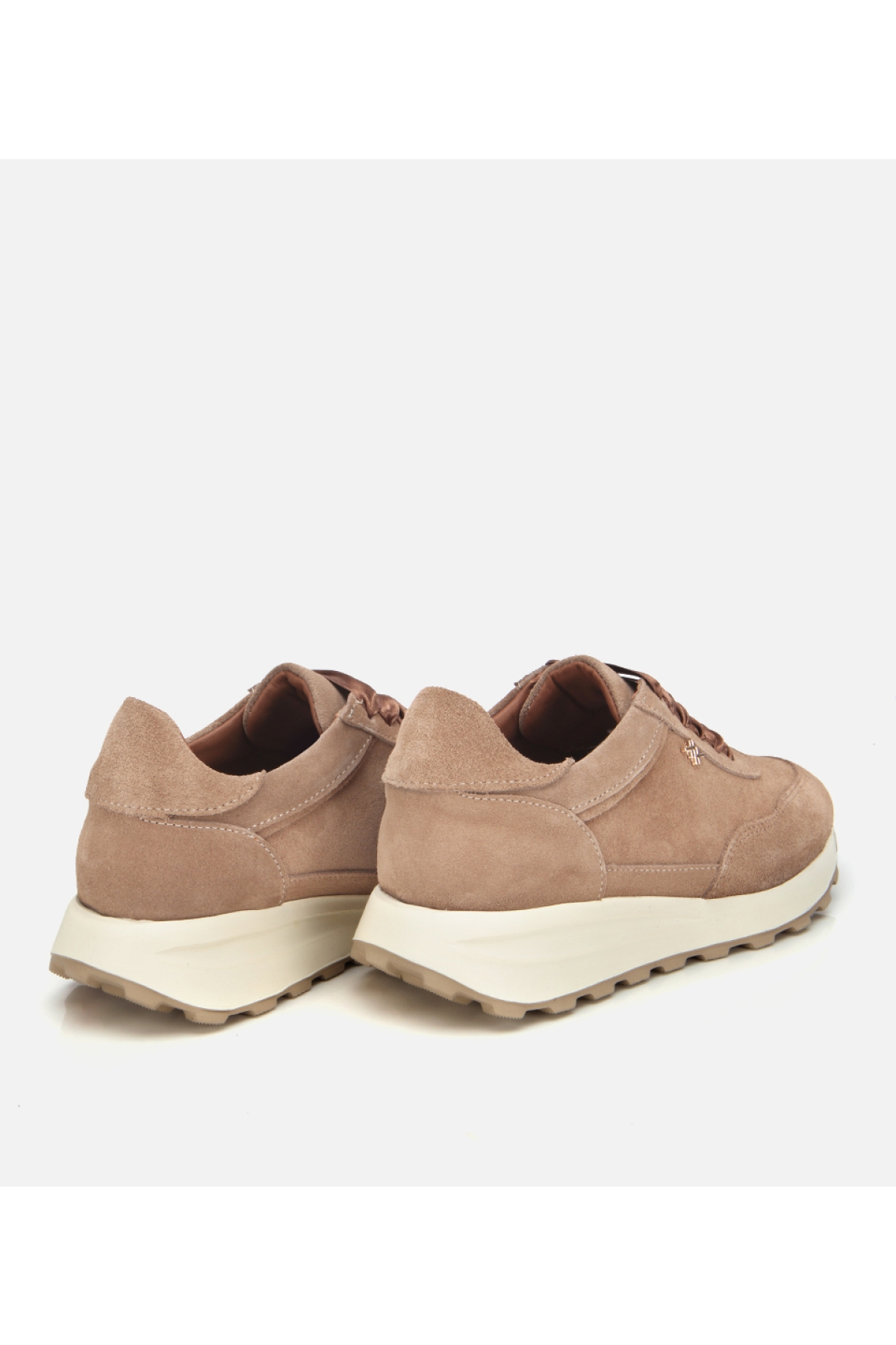 Kadın Süet Deri Bej Bağcık Detaylı Yüksek Tabanlı Spor Ayakkabı - Görsel 4