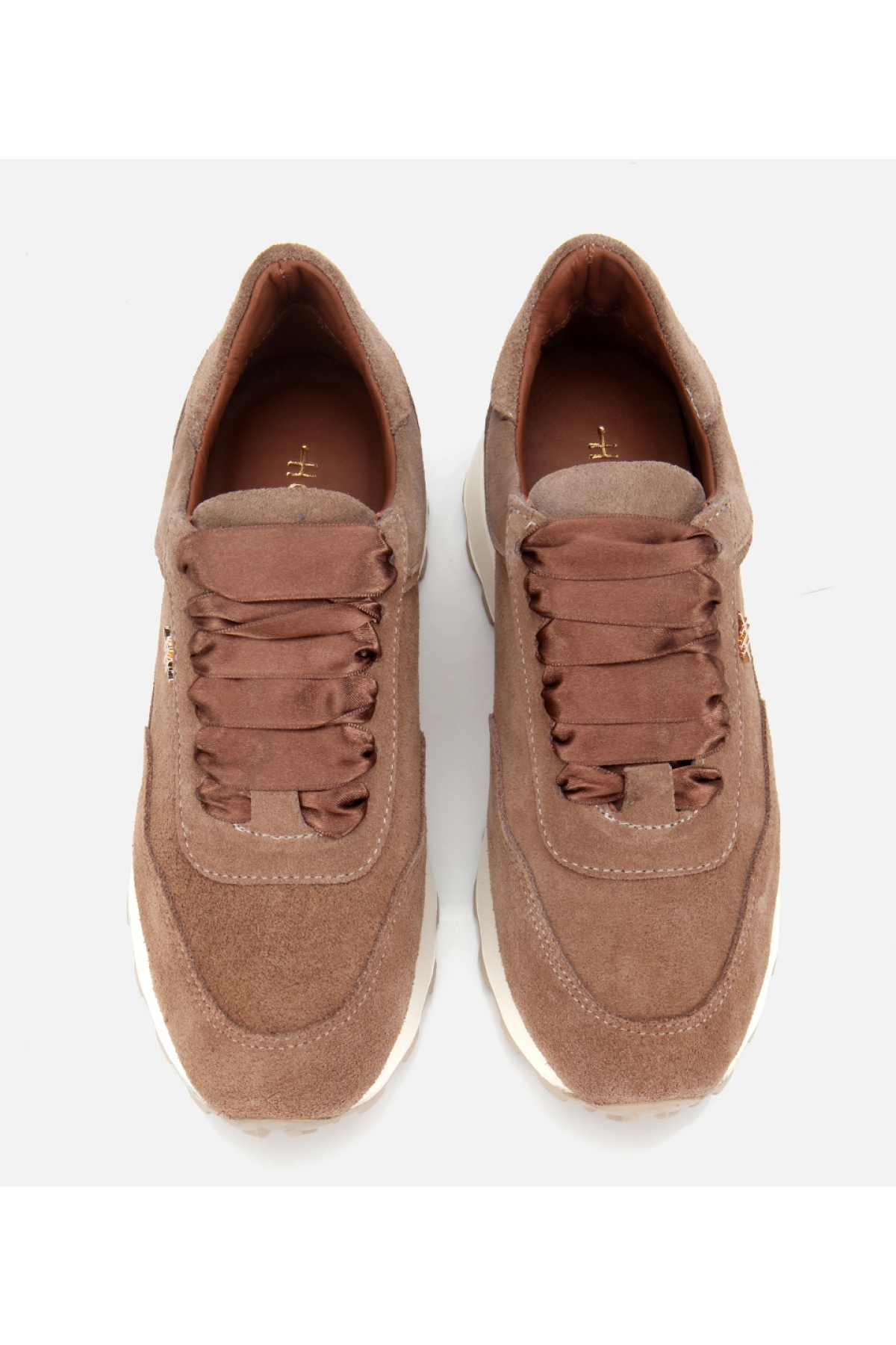 Kadın Süet Deri Bej Bağcık Detaylı Yüksek Tabanlı Spor Ayakkabı - Görsel 6