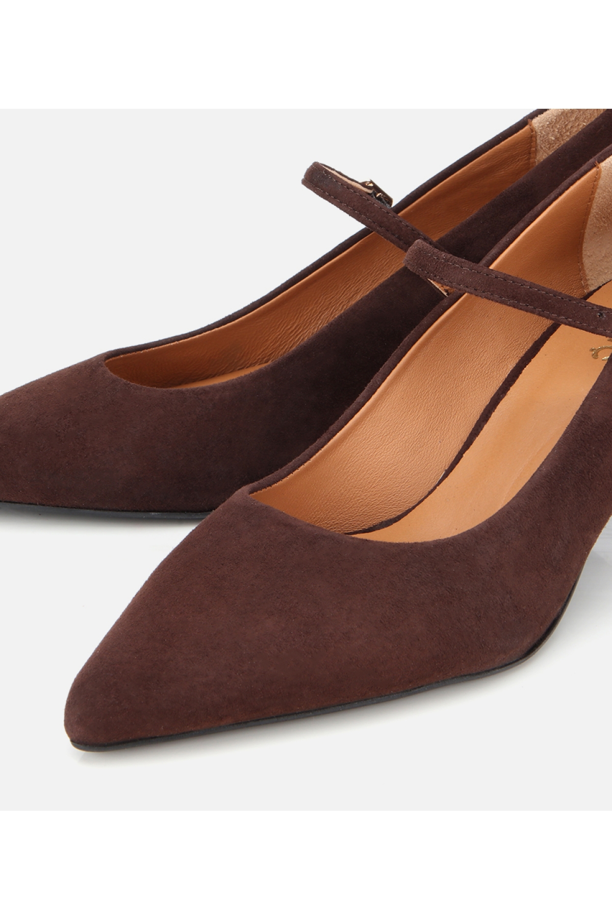 Kadın Süet Deri Mary Jane Kahverengi İnce Bantlı Stiletto - Görsel 3