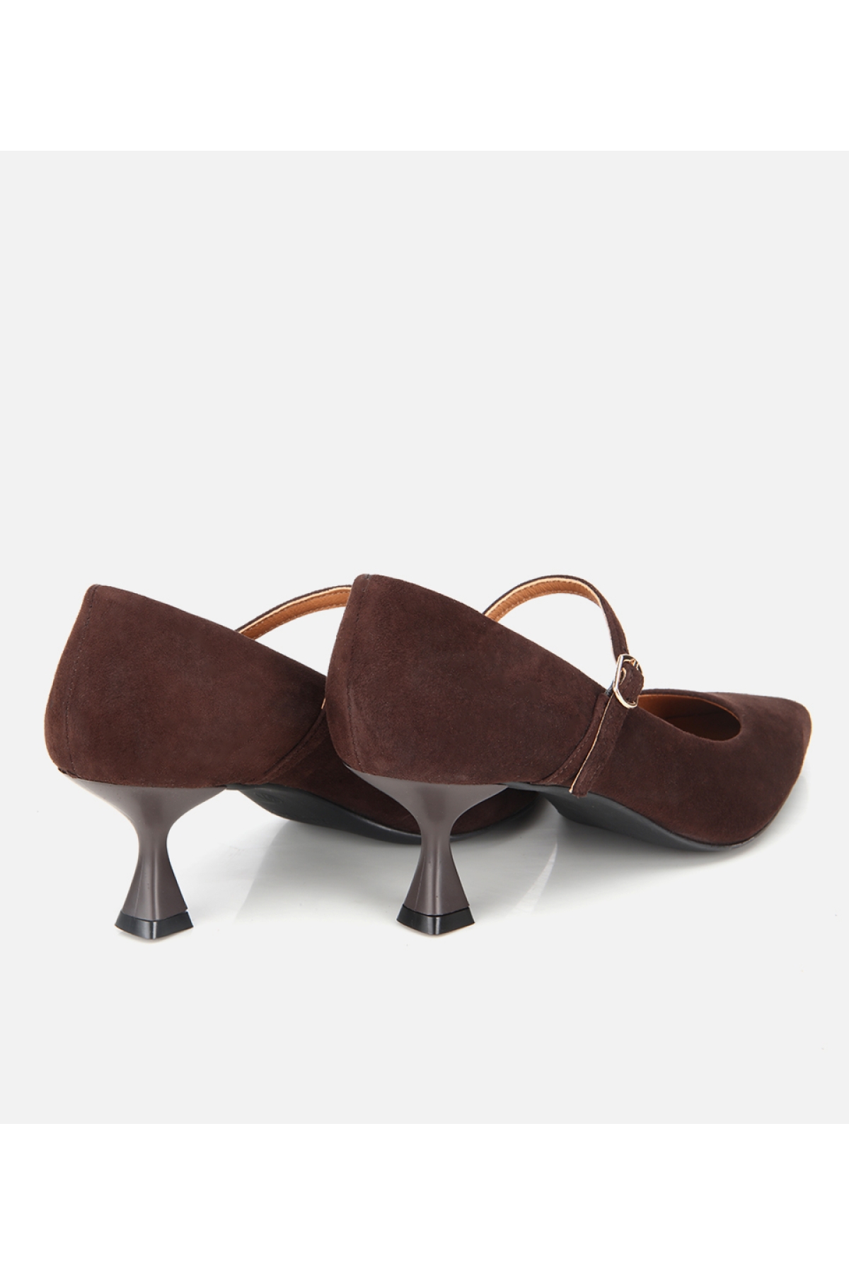 Kadın Süet Deri Mary Jane Kahverengi İnce Bantlı Stiletto - Görsel 4