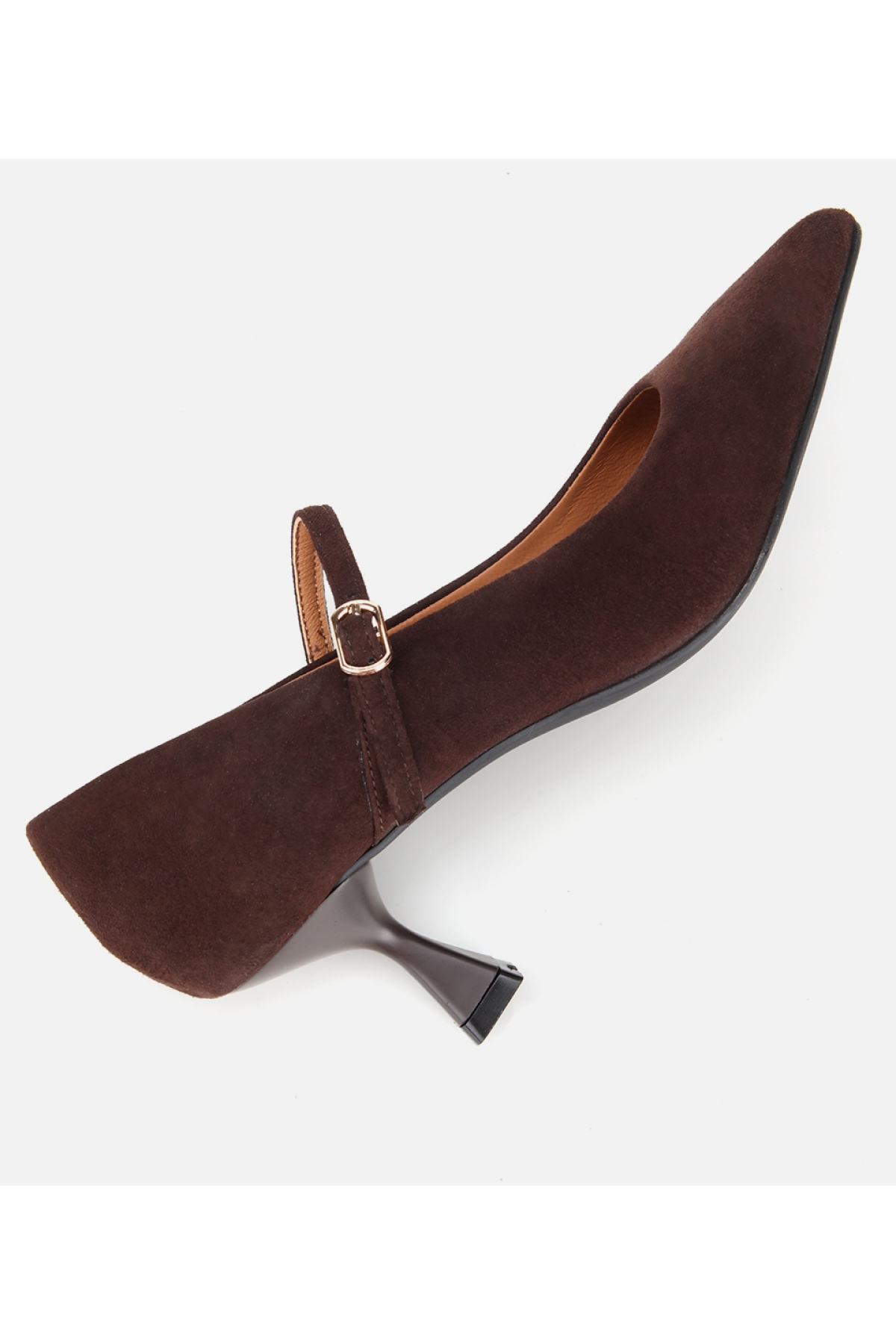 Kadın Süet Deri Mary Jane Kahverengi İnce Bantlı Stiletto - Görsel 6