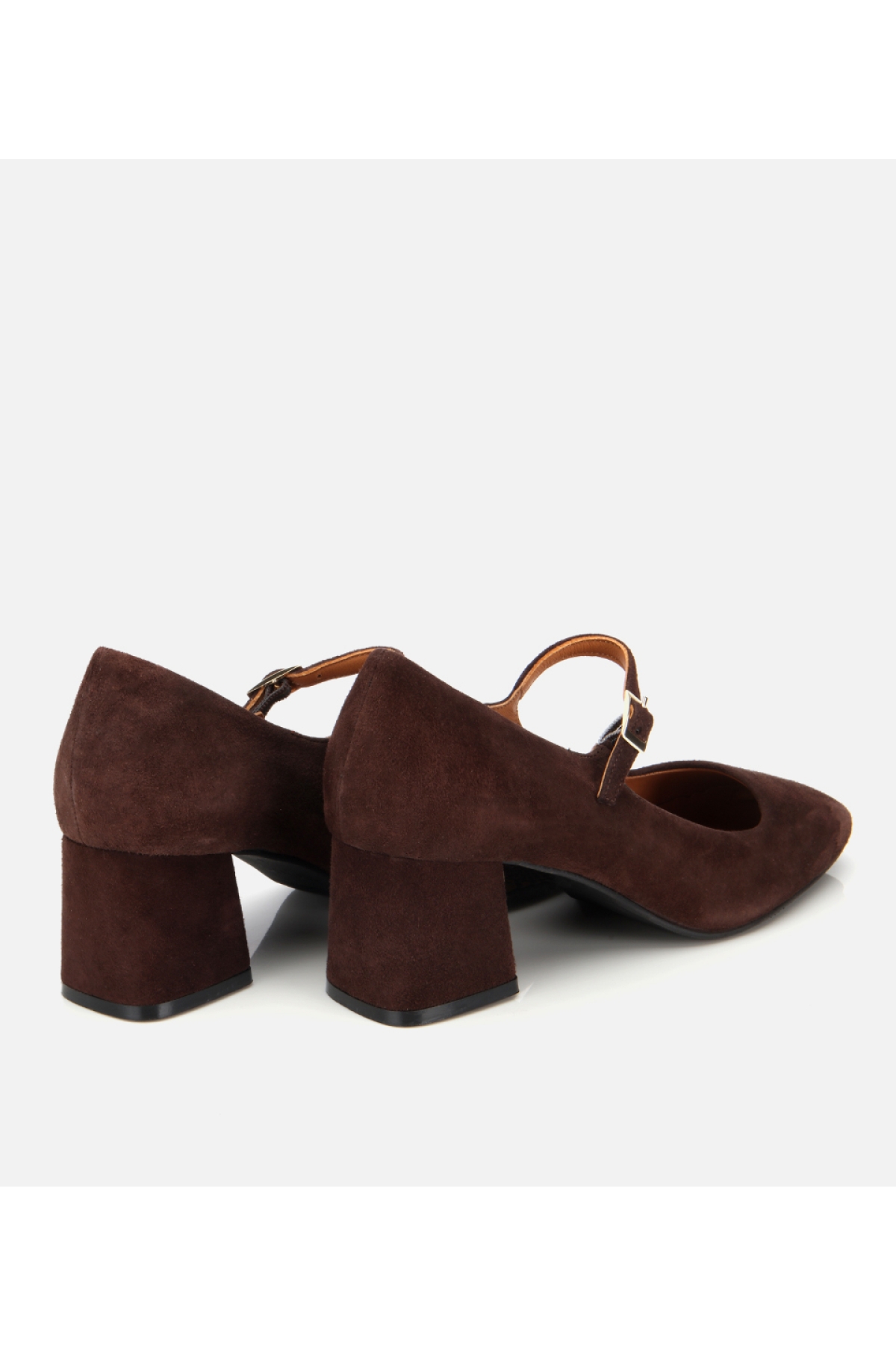 Kadın Süet Deri Mary Jane Kahverengi Kalın Topuklu Ayakkabı - Görsel 5