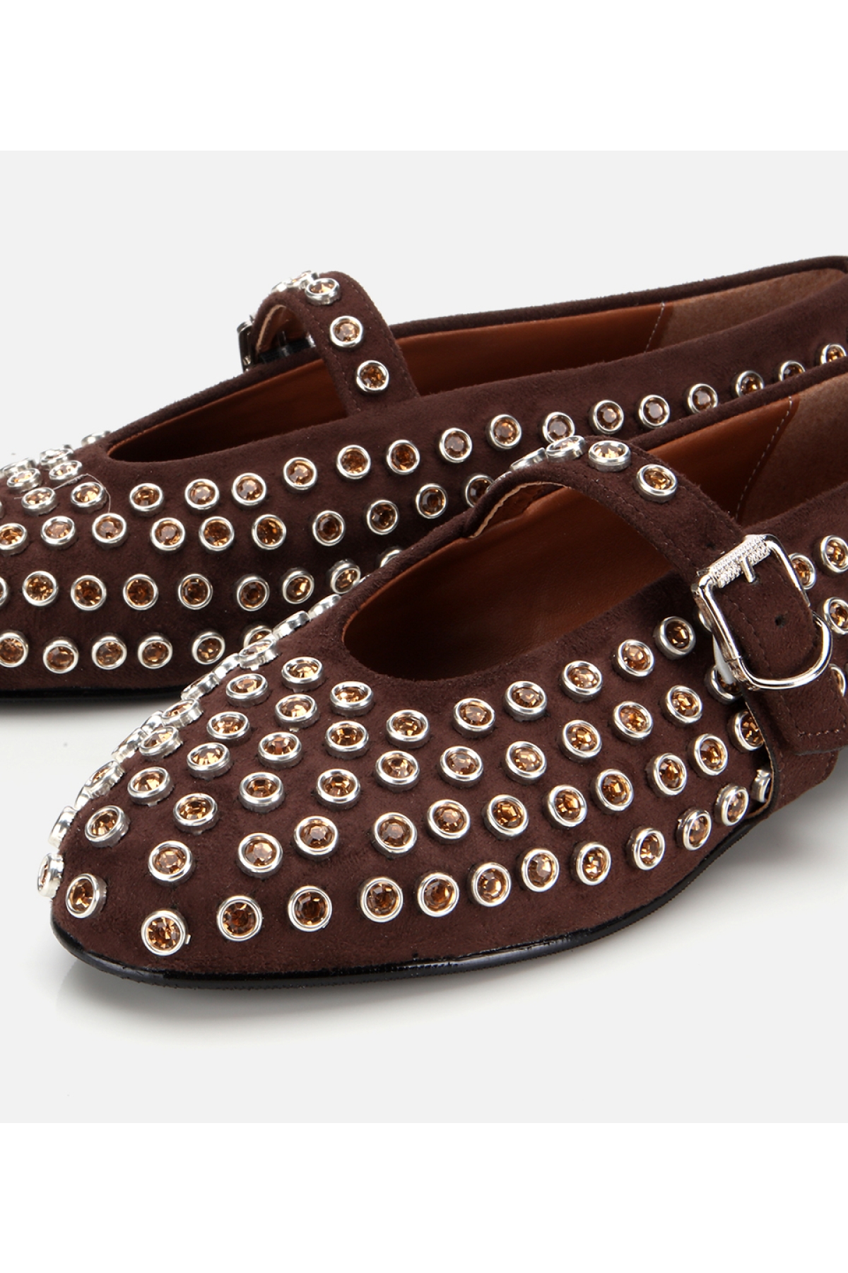 Kadın Süet Kahverengi Taşlı Babet - Görsel 4