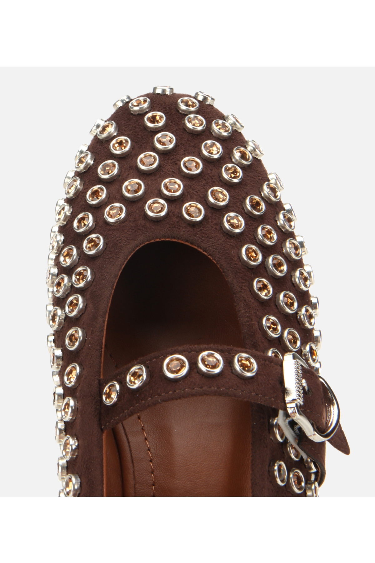 Kadın Süet Kahverengi Taşlı Babet - Görsel 6