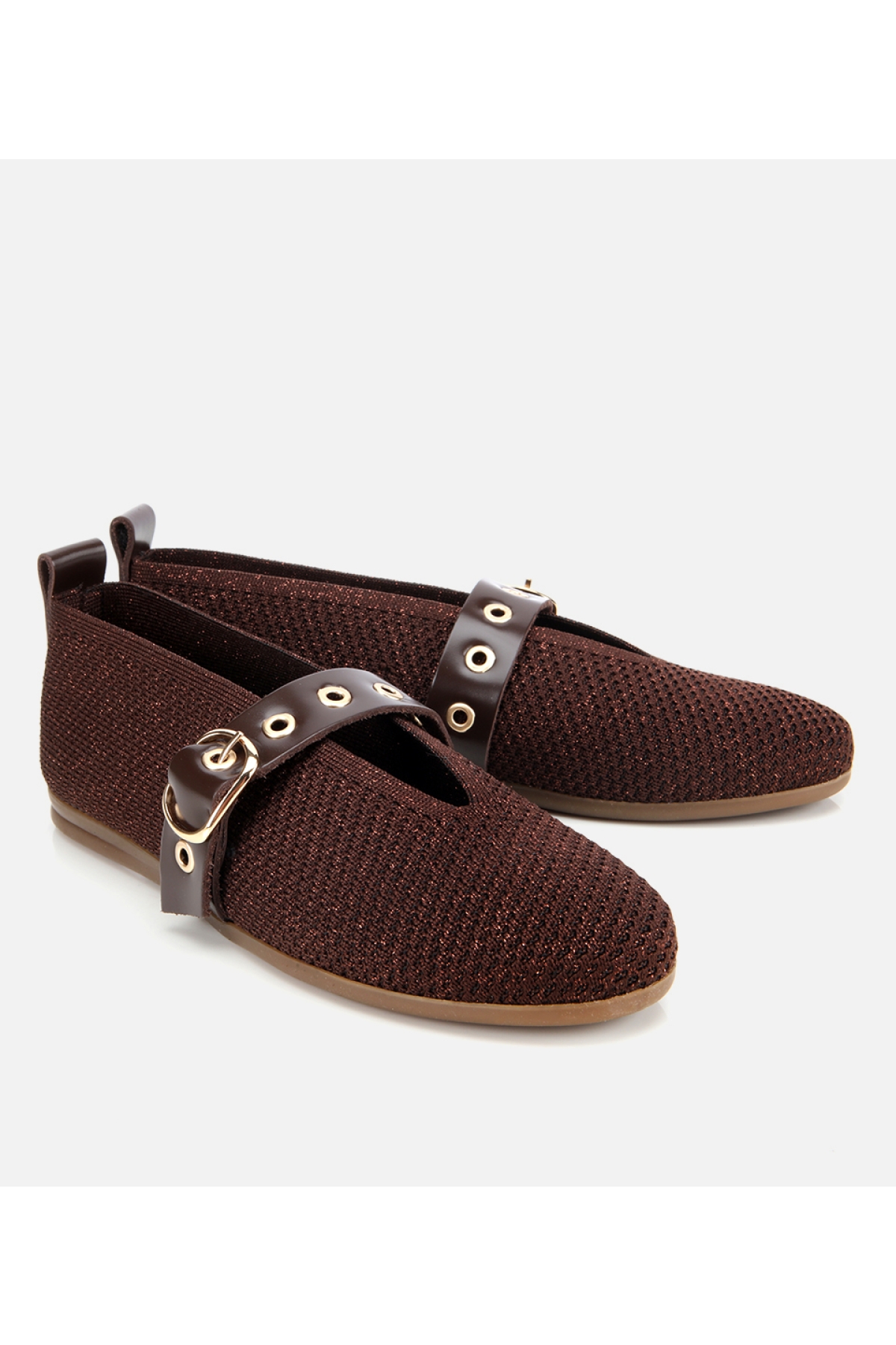 Kadın Kahverengi Örgü Detaylı Mary Jane Kemerli Babet - Görsel 2