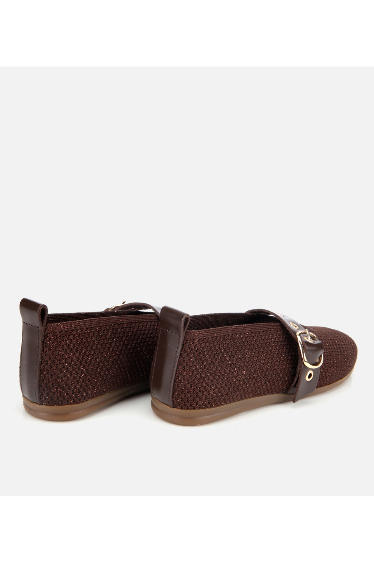 Kadın Kahverengi Örgü Detaylı Mary Jane Kemerli Babet - Görsel 4