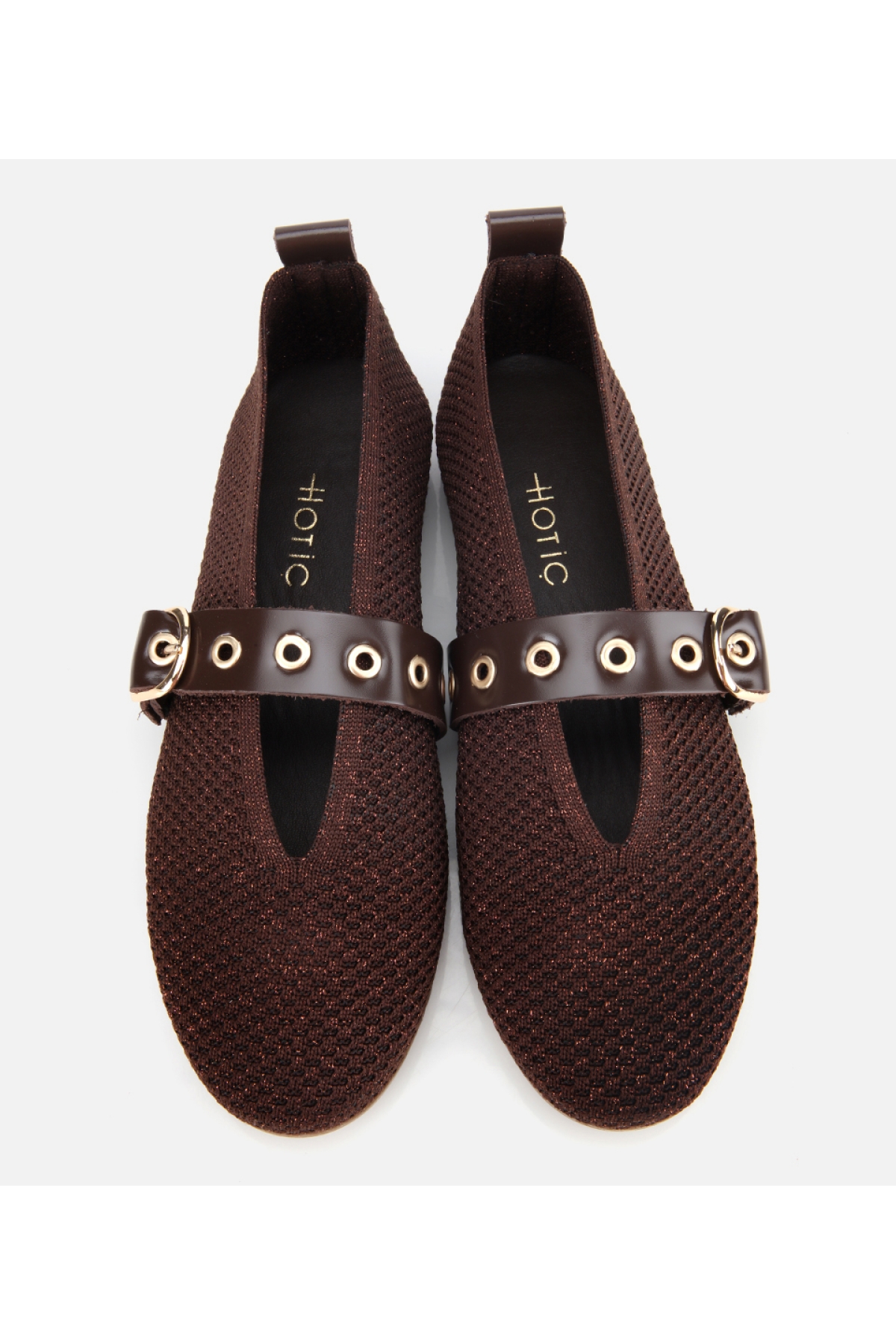 Kadın Kahverengi Örgü Detaylı Mary Jane Kemerli Babet - Görsel 6