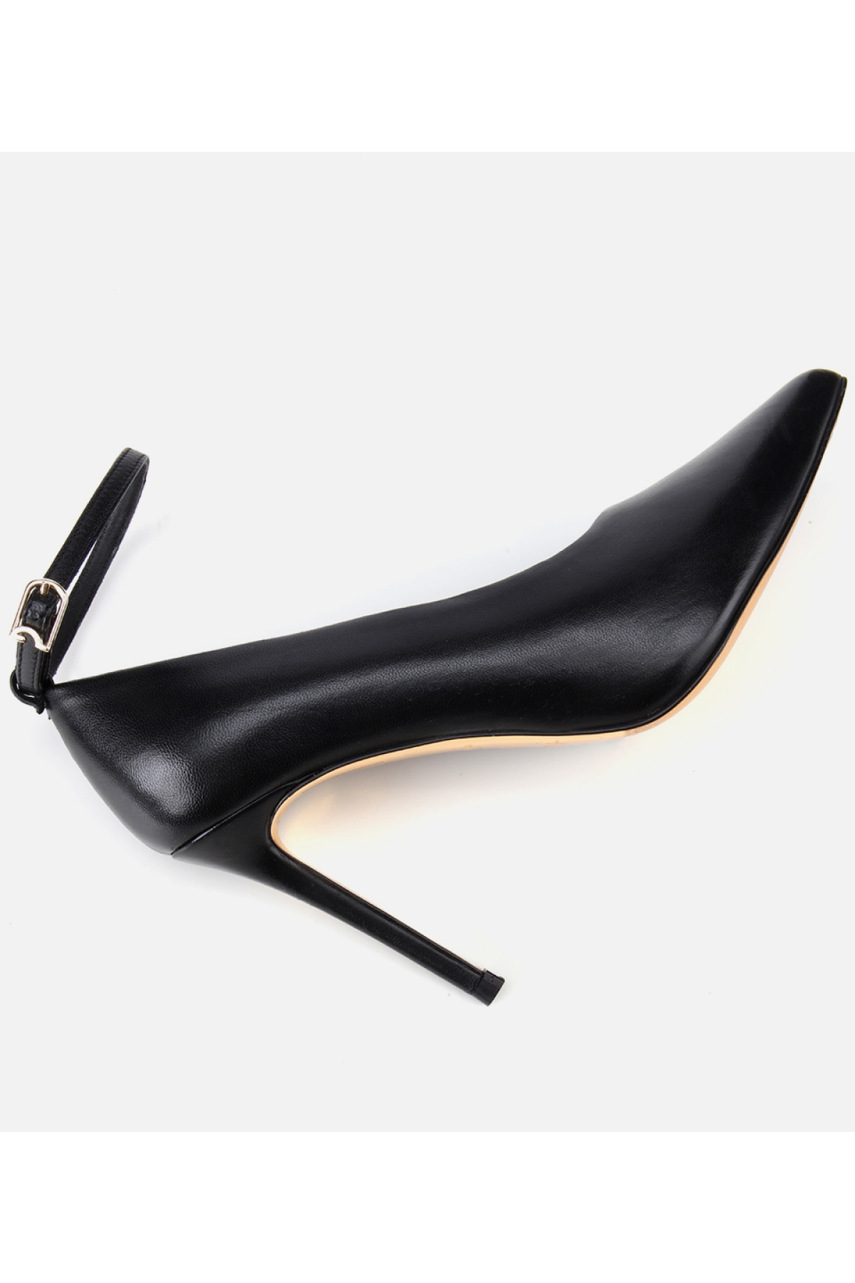 Kadın Deri Siyah Bilekten Bağlamalı Gold Detaylı Yüksek Topuklu Stiletto - Görsel 6