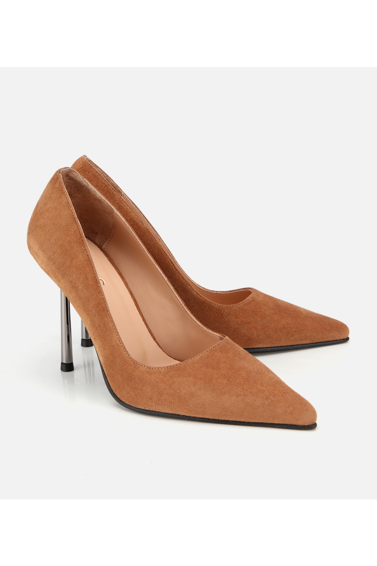 Kadın Süet Deri Taba Metal Detaylı Stiletto - Görsel 2