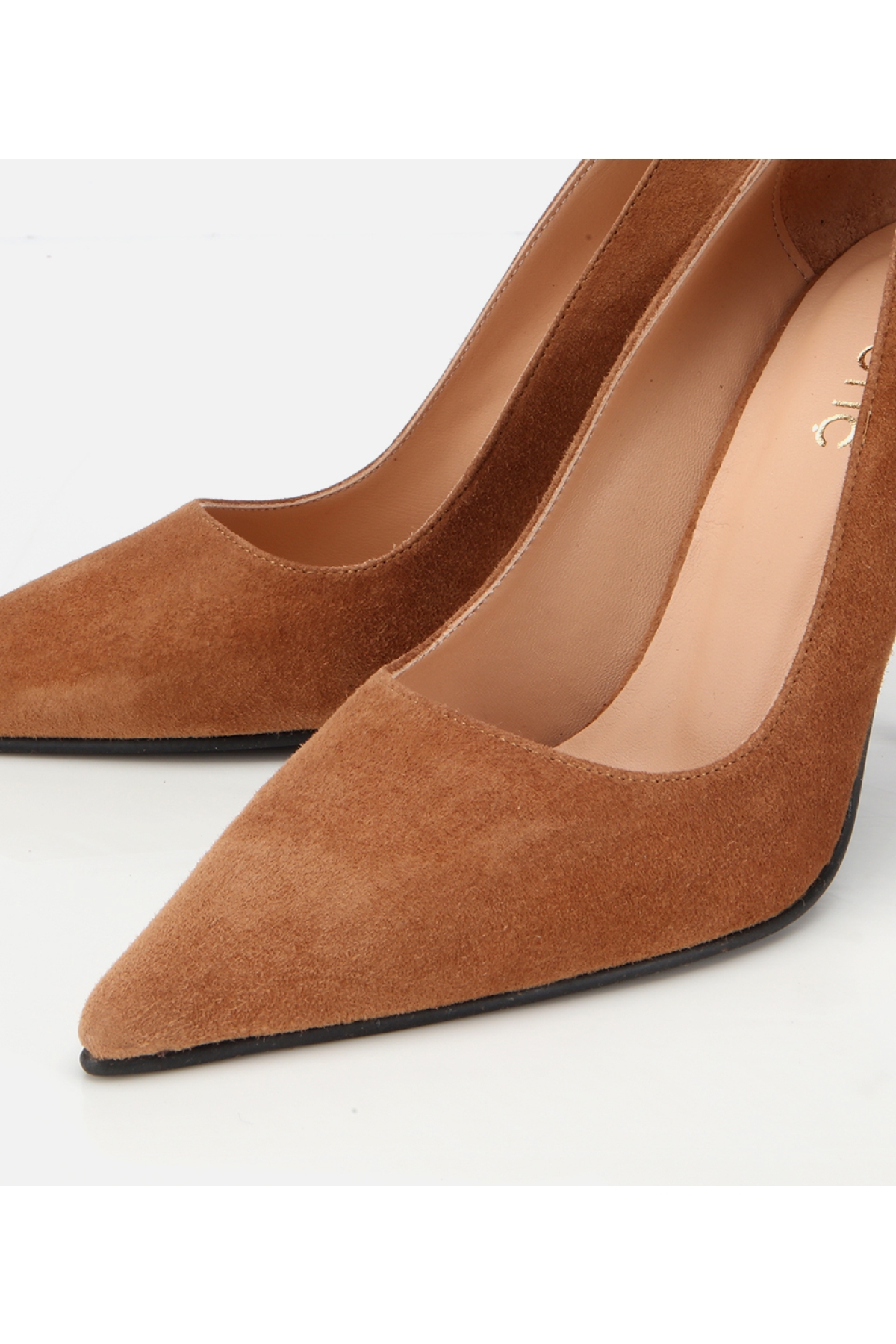 Kadın Süet Deri Taba Metal Detaylı Stiletto - Görsel 3