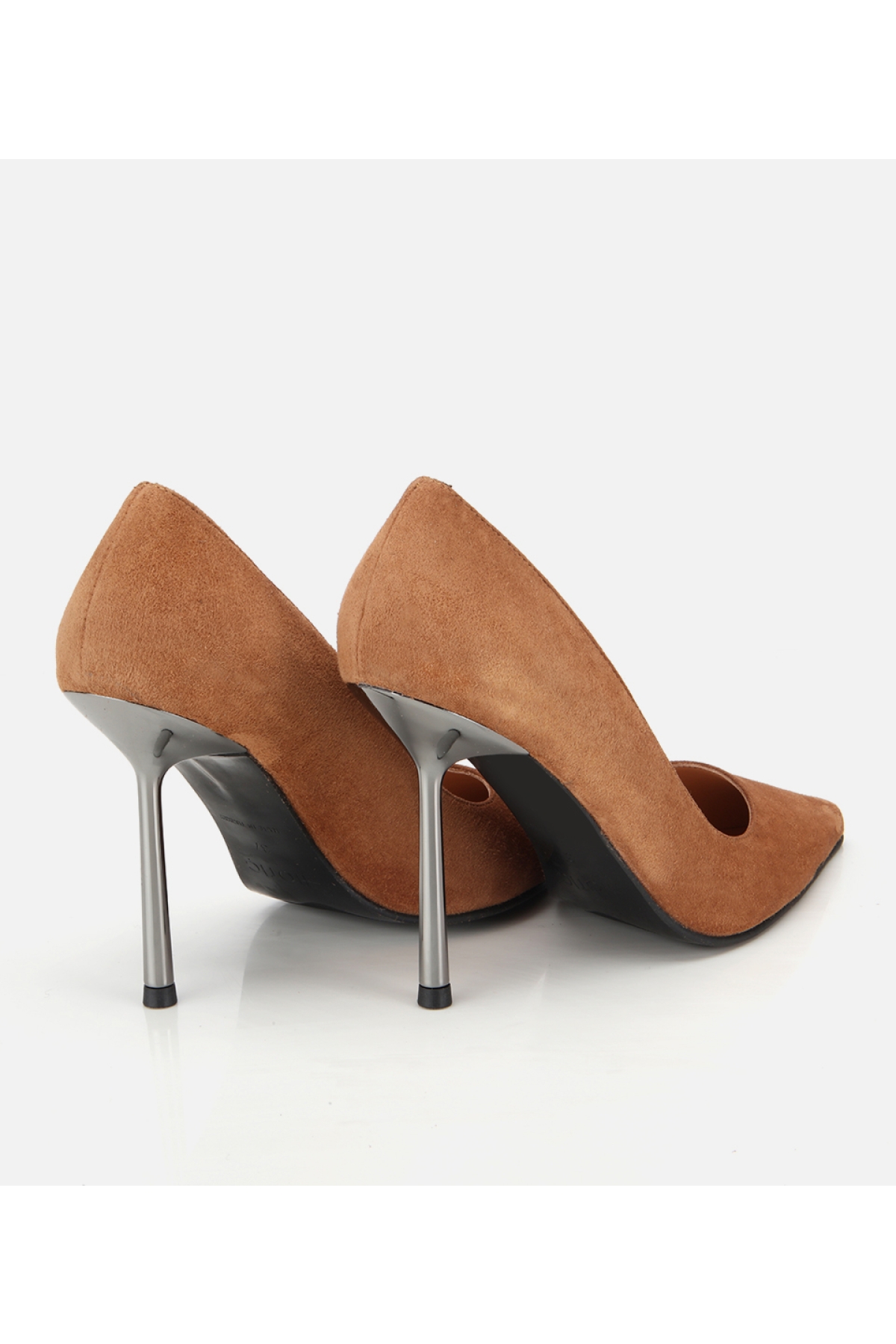 Kadın Süet Deri Taba Metal Detaylı Stiletto - Görsel 4
