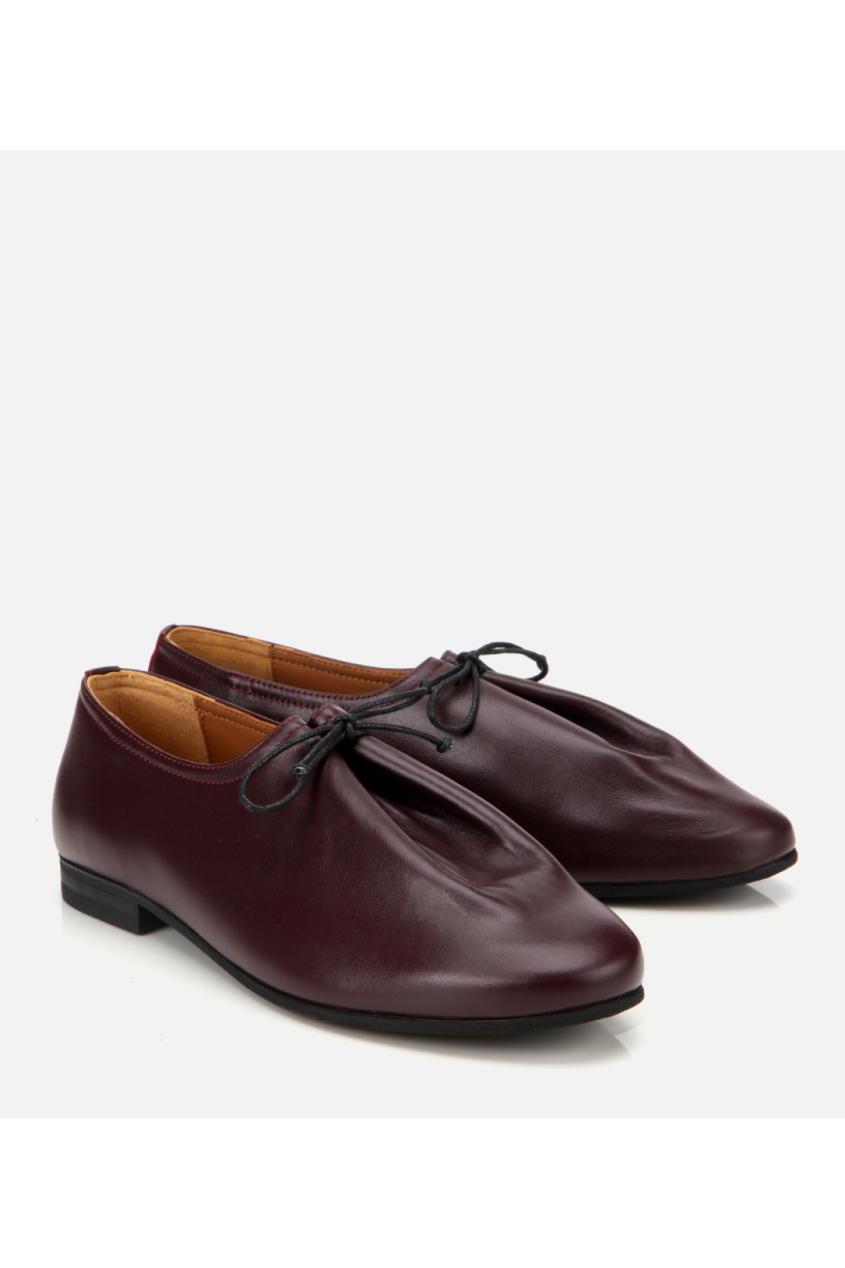 Kadın Deri Bordo Yumuşak Bağcıklı Babet - Görsel 2