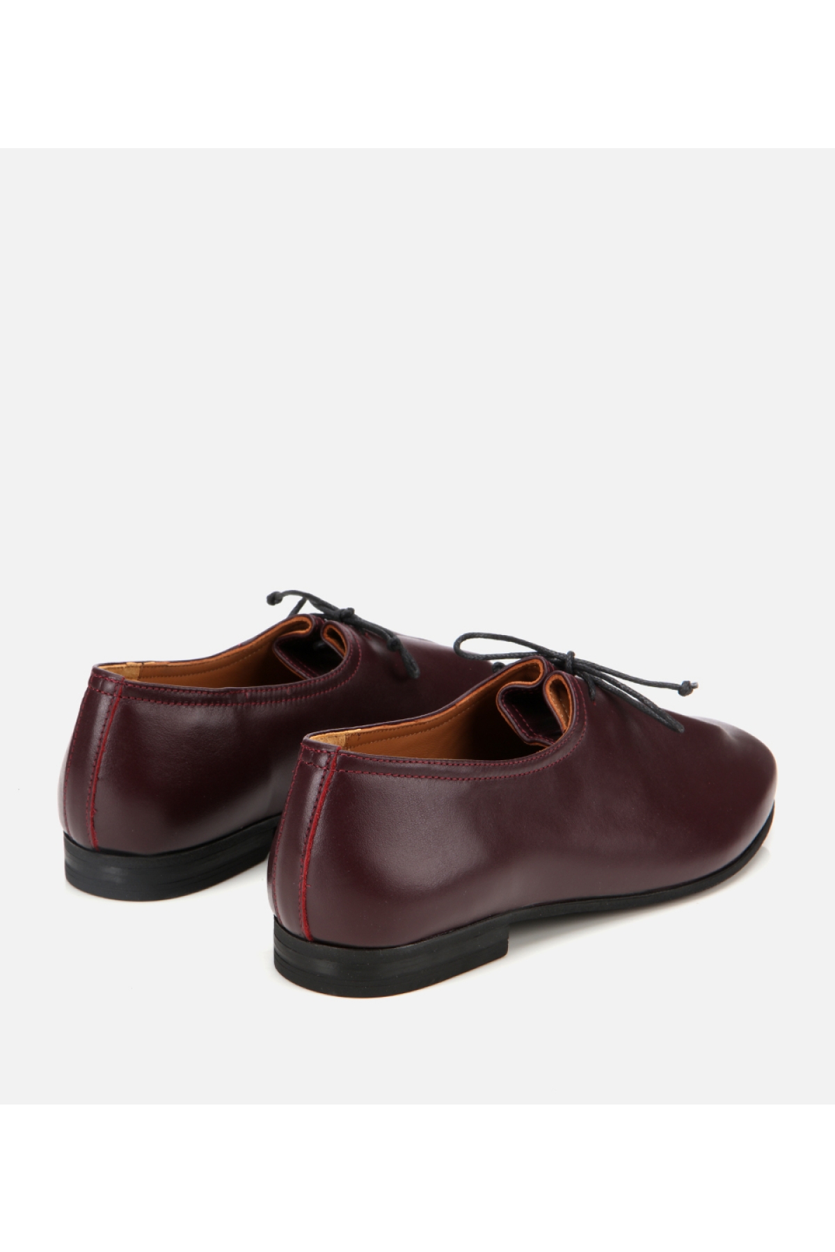 Kadın Deri Bordo Yumuşak Bağcıklı Babet - Görsel 3