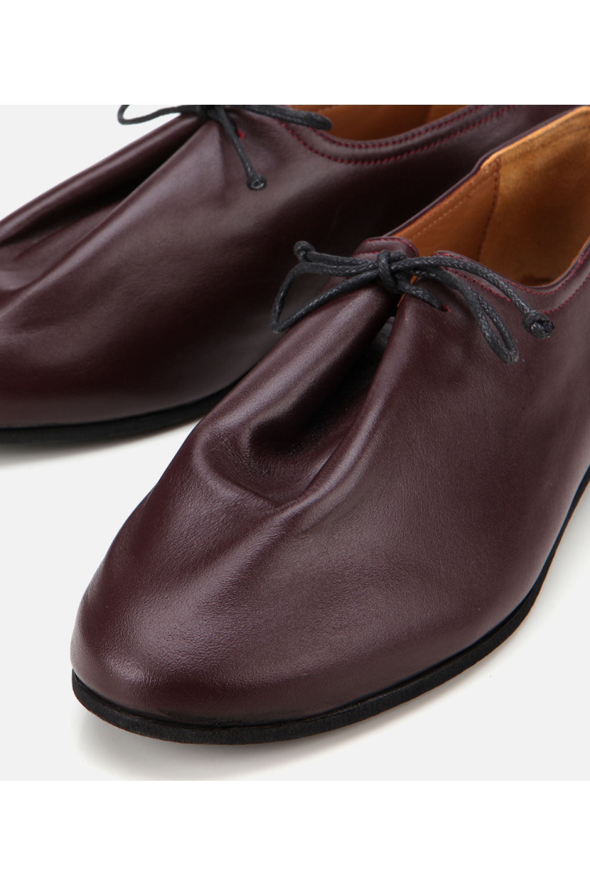 Kadın Deri Bordo Yumuşak Bağcıklı Babet - Görsel 4