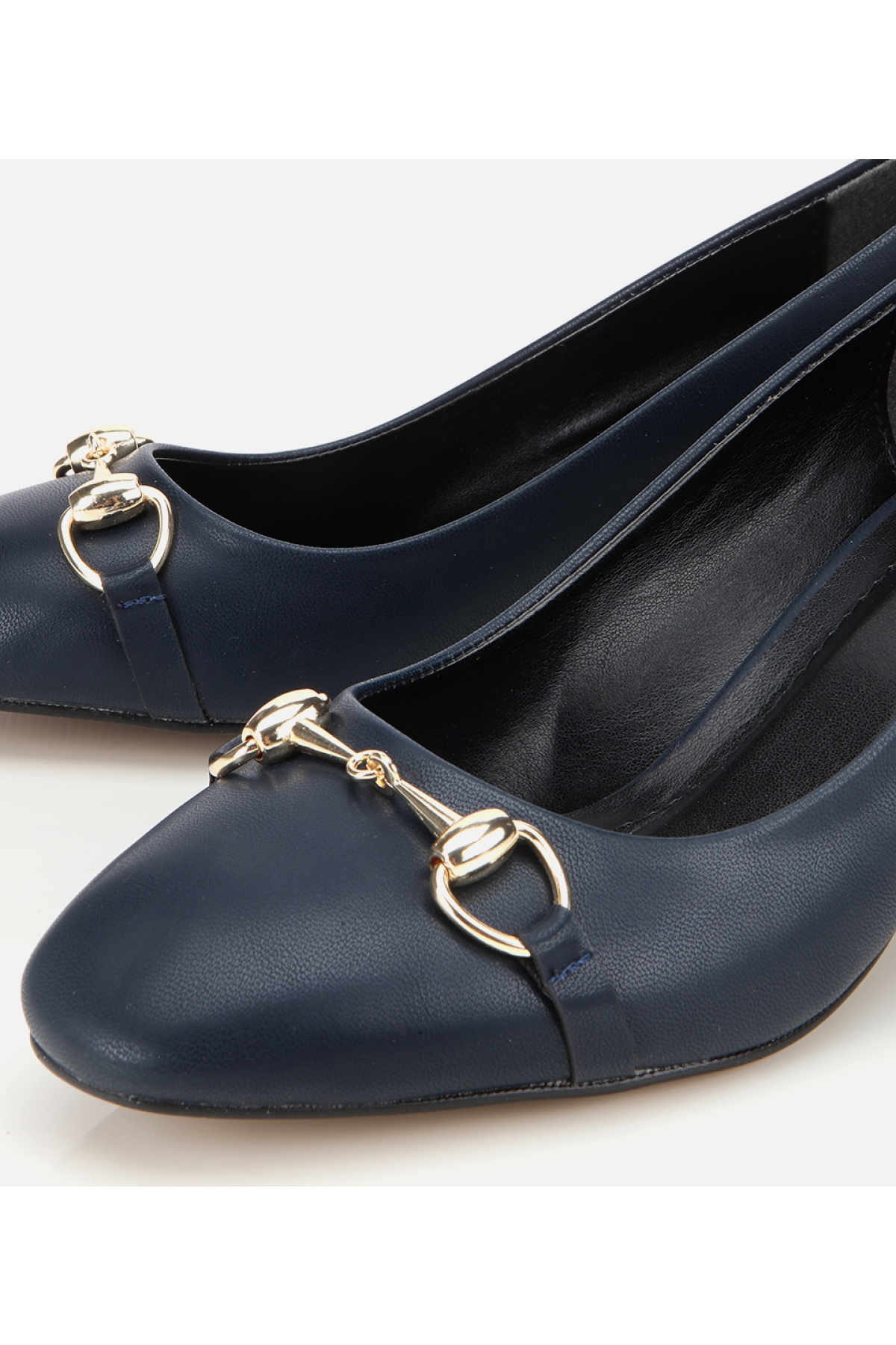 Kadın Lacivert Gold Tokalı Kalın Topuklu Ayakkabı - Görsel 3