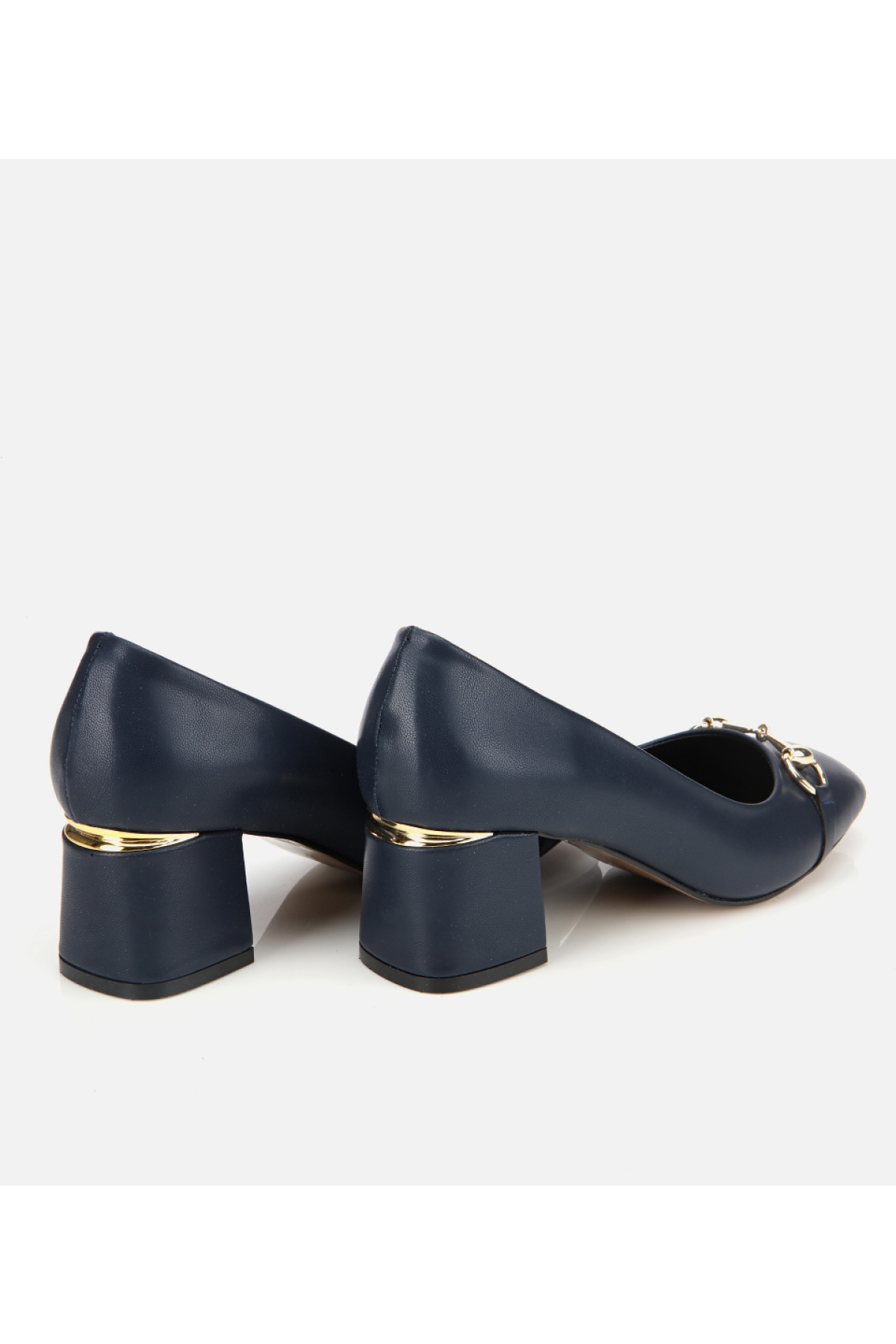Kadın Lacivert Gold Tokalı Kalın Topuklu Ayakkabı - Görsel 4