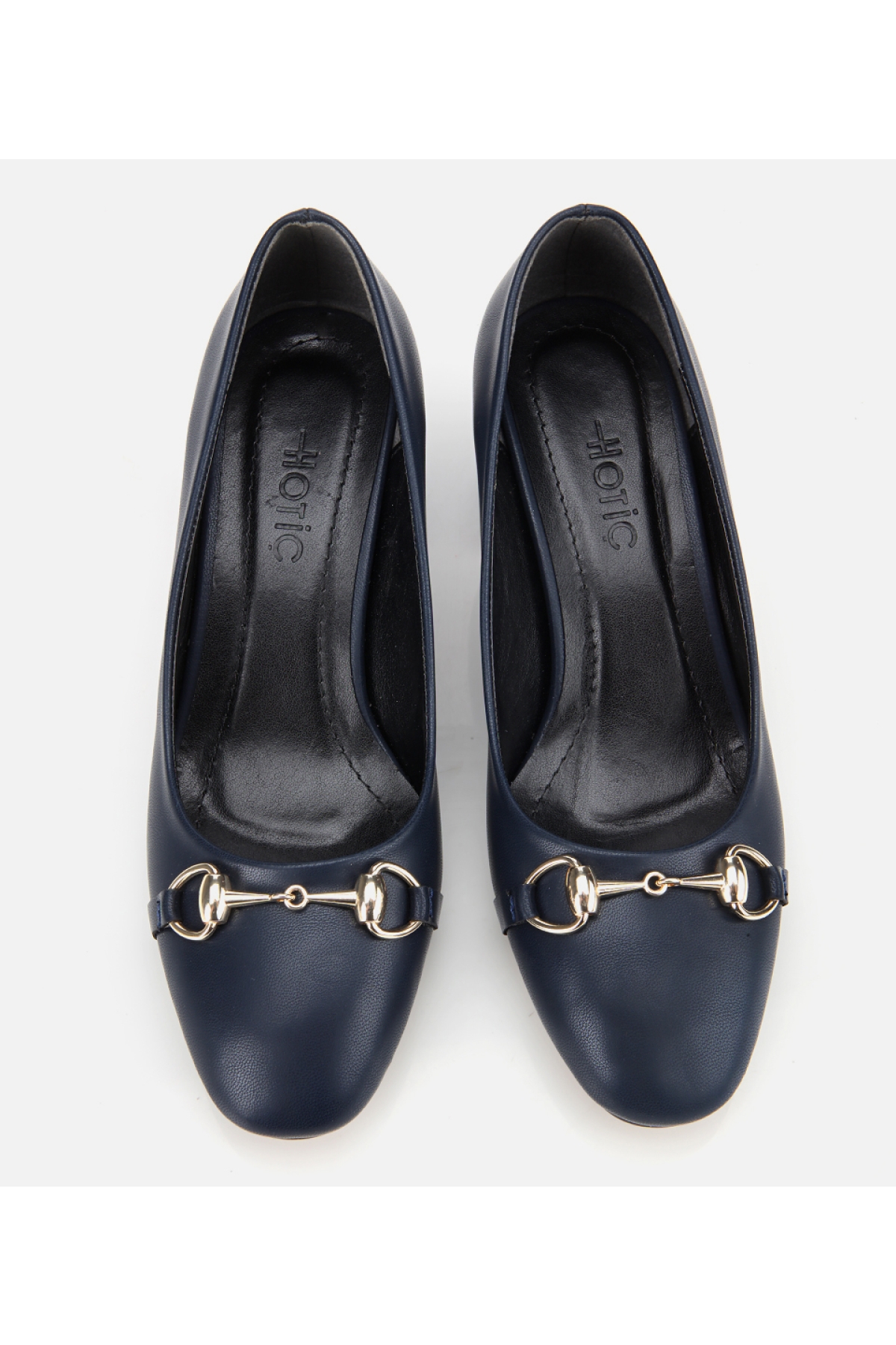 Kadın Lacivert Gold Tokalı Kalın Topuklu Ayakkabı - Görsel 6