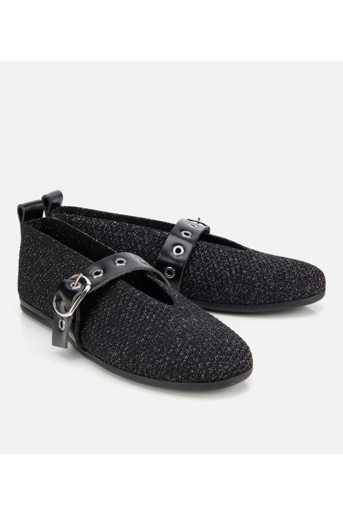 Kadın Siyah Örgü Detaylı Mary Jane Kemerli Babet - Görsel 2