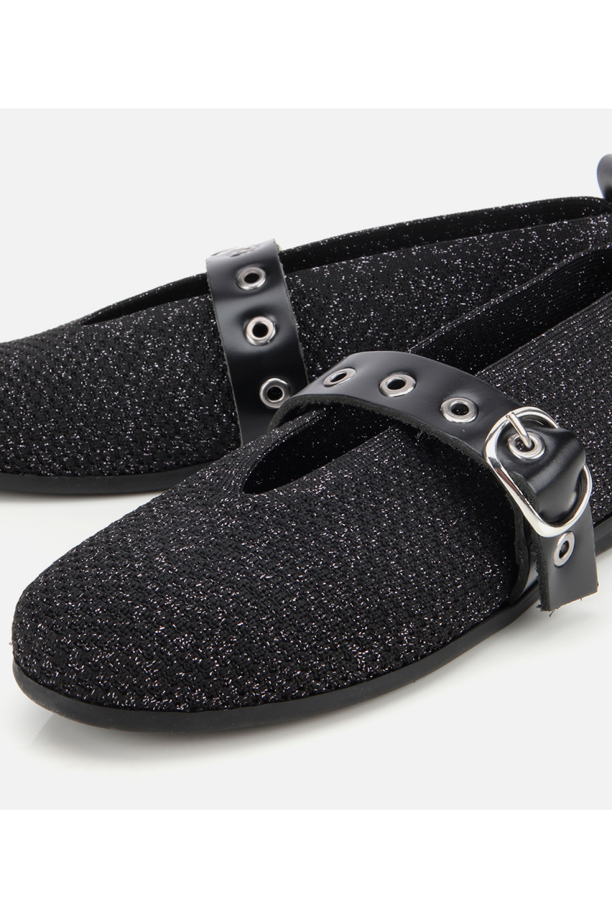 Kadın Siyah Örgü Detaylı Mary Jane Kemerli Babet - Görsel 3