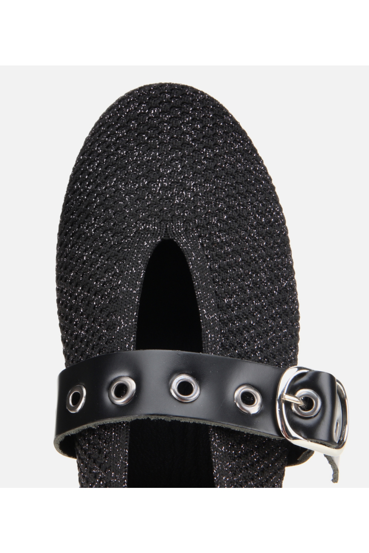 Kadın Siyah Örgü Detaylı Mary Jane Kemerli Babet - Görsel 4