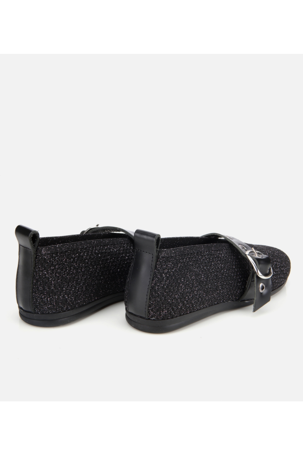 Kadın Siyah Örgü Detaylı Mary Jane Kemerli Babet - Görsel 6