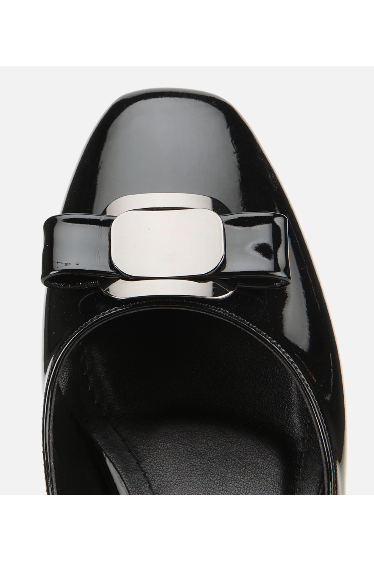 Kadın Rugan Siyah Metal Detaylı Kalın Topuklu Ayakkabı - Görsel 5