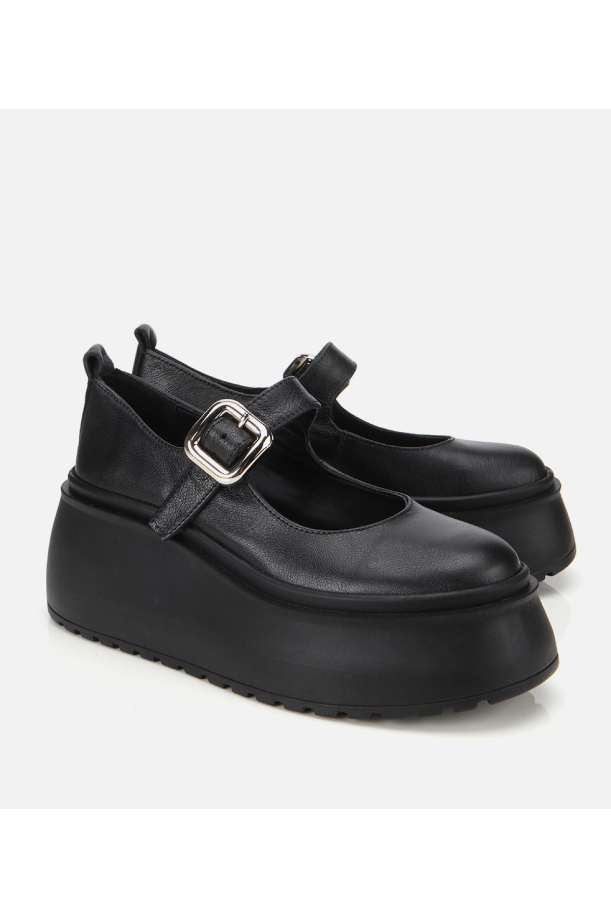 Kadın Deri Siyah Dolgu Topuklu Tokalı Babet - Görsel 2