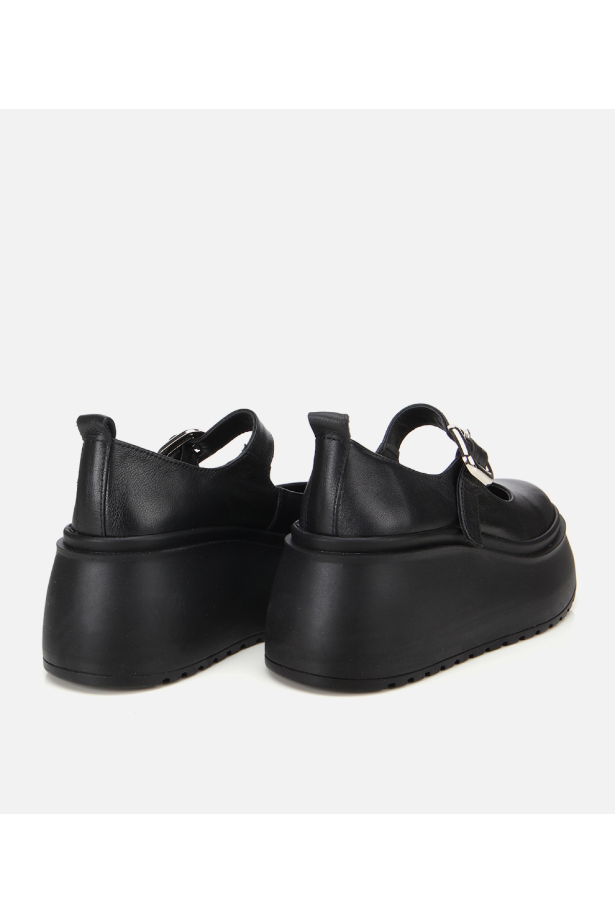 Kadın Deri Siyah Dolgu Topuklu Tokalı Babet - Görsel 4
