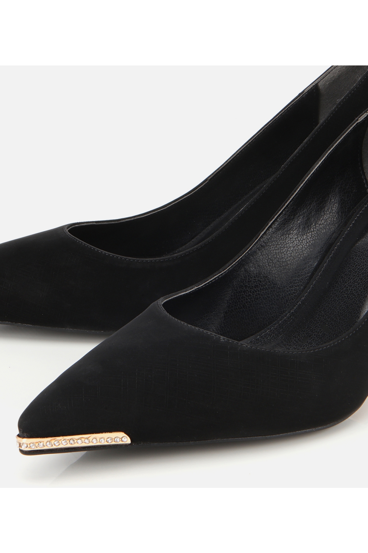 Kadın Saten Siyah Gold Detaylı İnce Topuklu Stiletto - Görsel 3